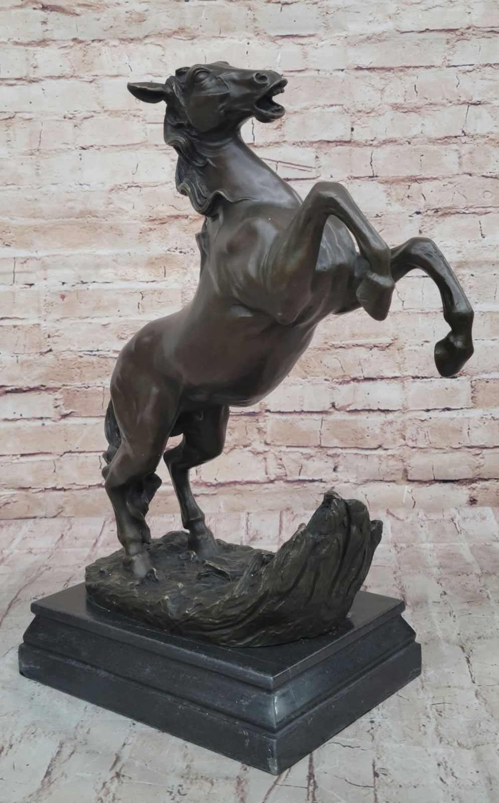 Artistic Tribute: Handmade Bronze Sculpture of Rearing Horse Stallion by P.J Mene