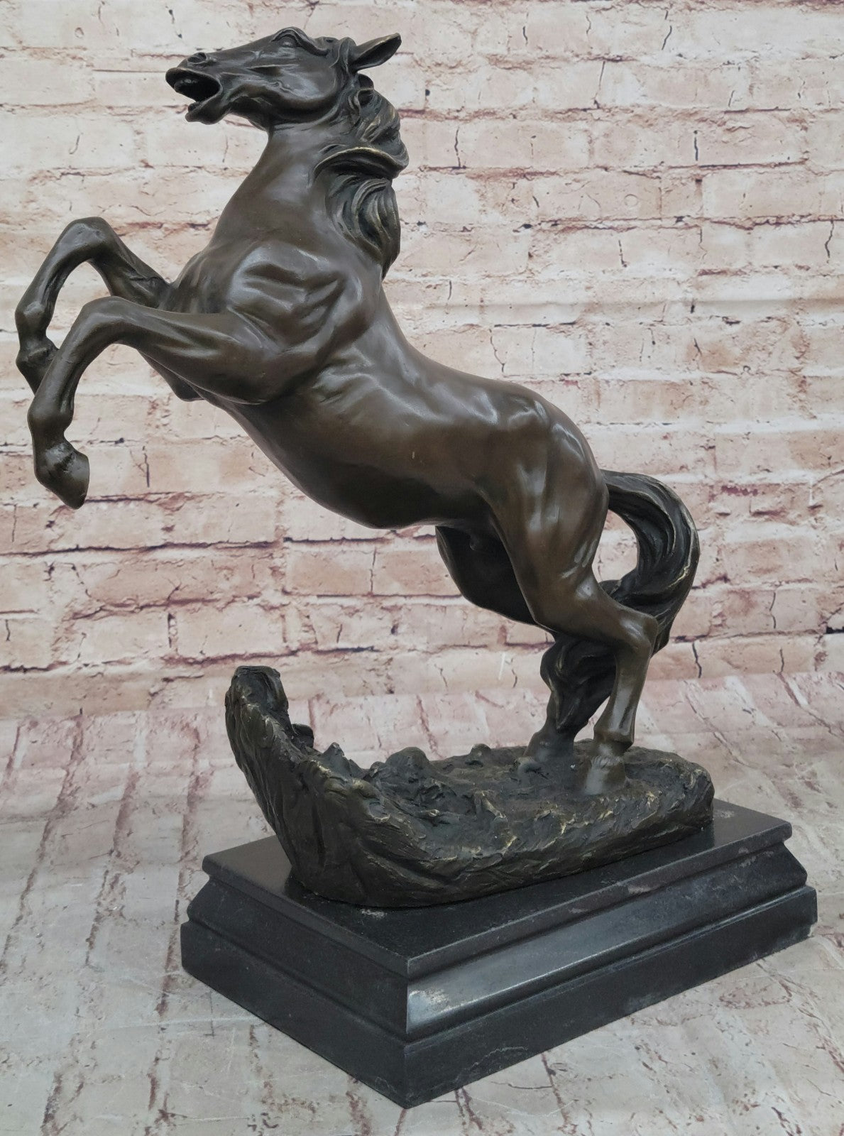 Artistic Tribute: Handmade Bronze Sculpture of Rearing Horse Stallion by P.J Mene