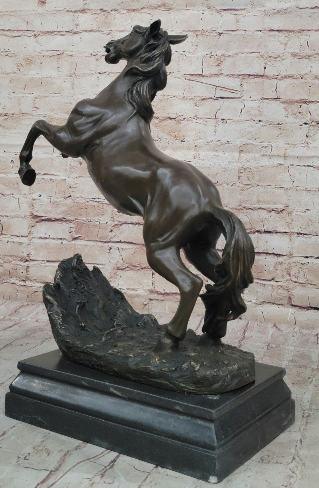 Artistic Tribute: Handmade Bronze Sculpture of Rearing Horse Stallion by P.J Mene