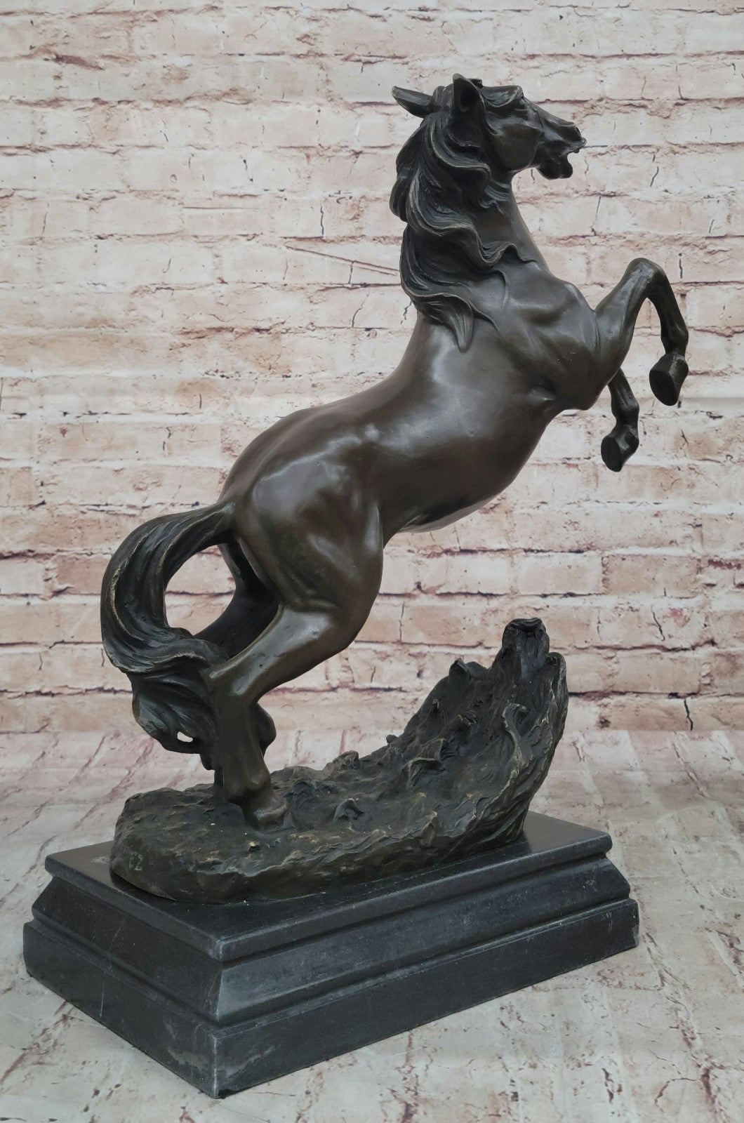 Artistic Tribute: Handmade Bronze Sculpture of Rearing Horse Stallion by P.J Mene