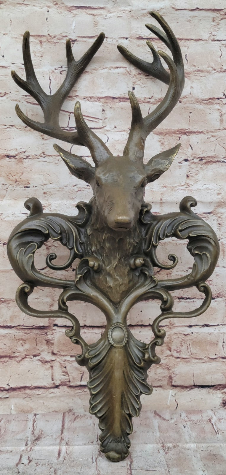 Signed Original Life Size Elk Head Bust Bronze Figurine Sculpture Cabin Decor