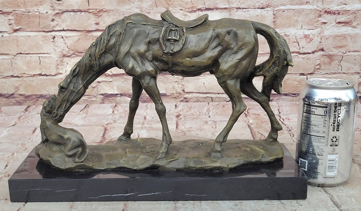 Bronze Sculpture Horse Playing with Dog Hot Cast Lost Wax Method Figurine Figure