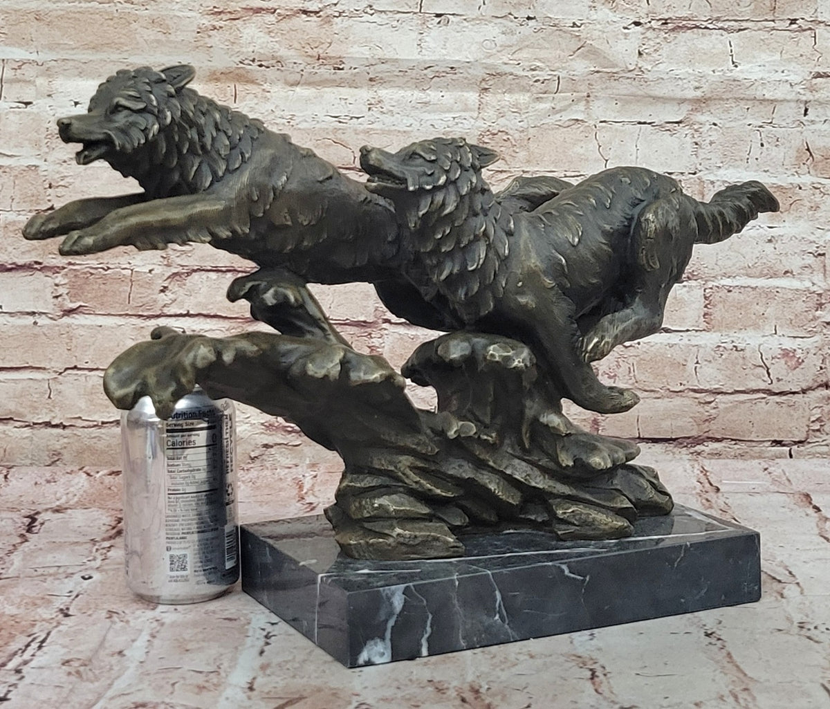 Handcrafted bronze sculpture SALE Run Wolves Wolf Pack Lopez M. Original decore