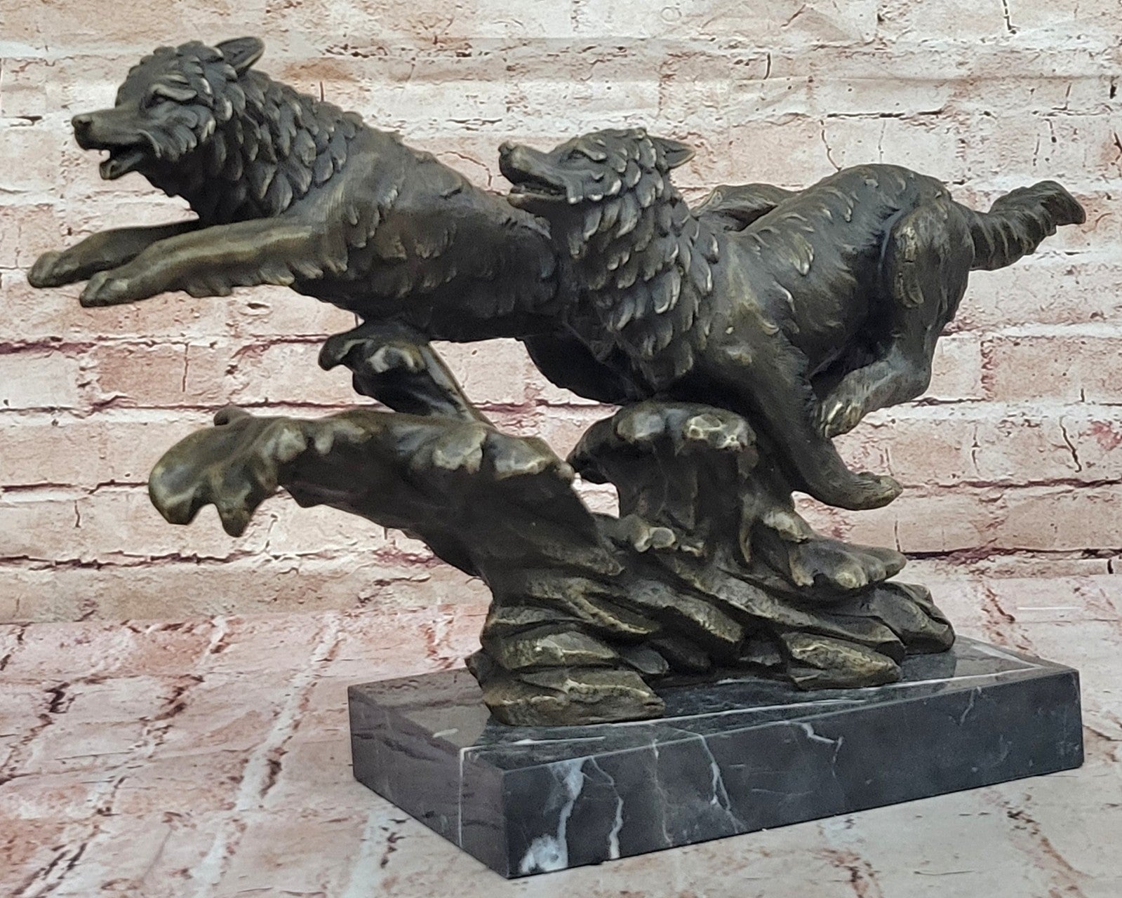 Handcrafted bronze sculpture SALE Run Wolves Wolf Pack Lopez M. Original decore