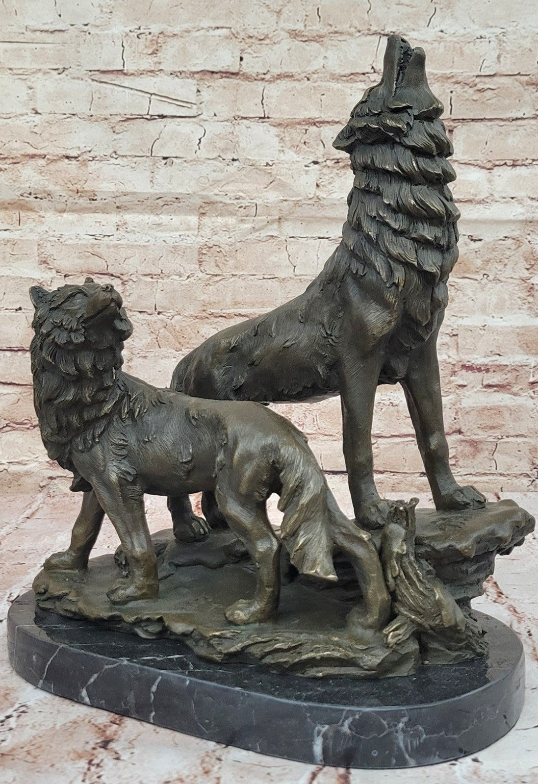 Father`s Day Special Two Wolf Wolves Art Deco Hot Cast Bronze Sculpture Sale Art
