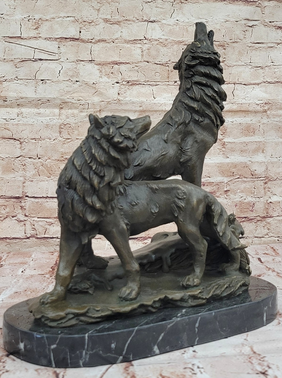 Father`s Day Special Two Wolf Wolves Art Deco Hot Cast Bronze Sculpture Sale Art