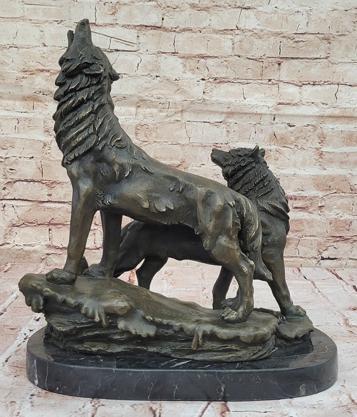 Father`s Day Special Two Wolf Wolves Art Deco Hot Cast Bronze Sculpture Sale Art