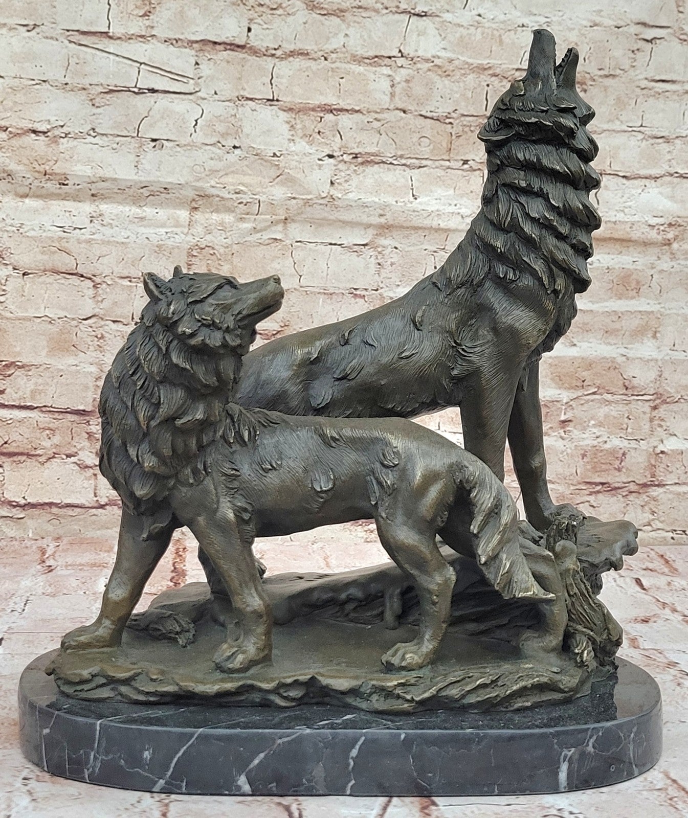 Father`s Day Special Two Wolf Wolves Art Deco Hot Cast Bronze Sculpture Sale Art