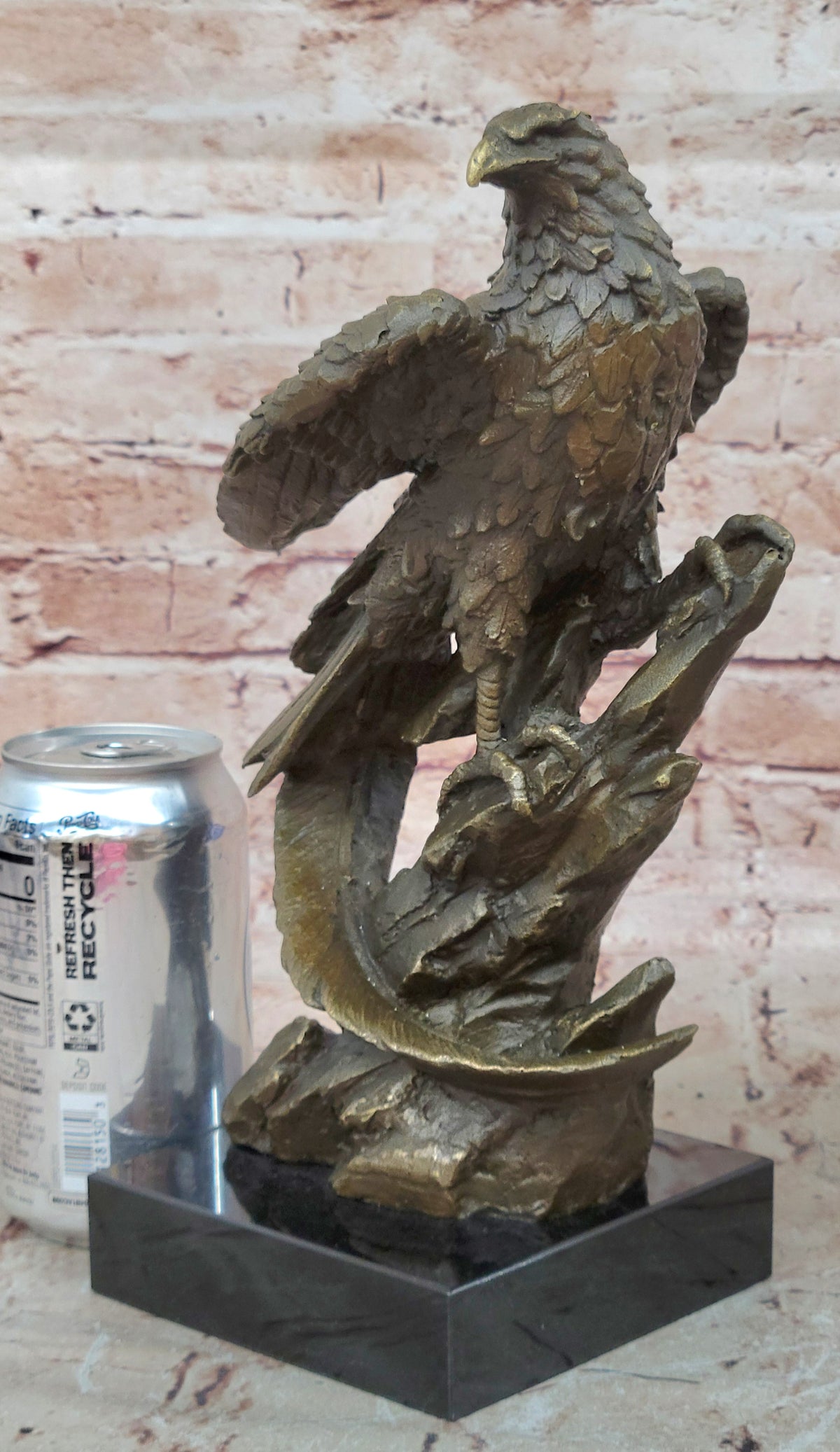 Bronze American Bald Eagle on Tree Falcon Osprey Hawk Flag Statue Pride Flying