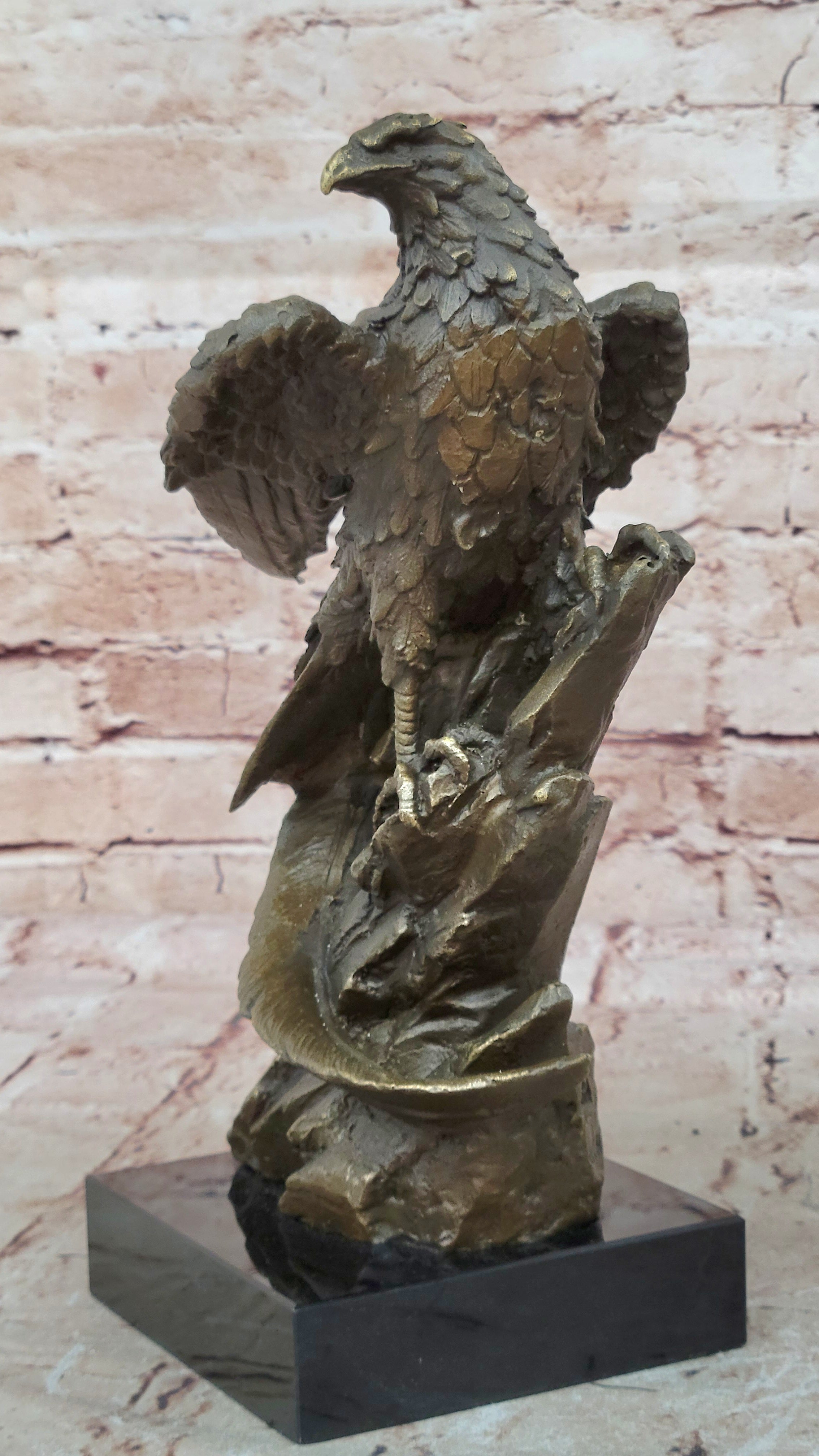 Bronze American Bald Eagle on Tree Falcon Osprey Hawk Flag Statue Pride Flying