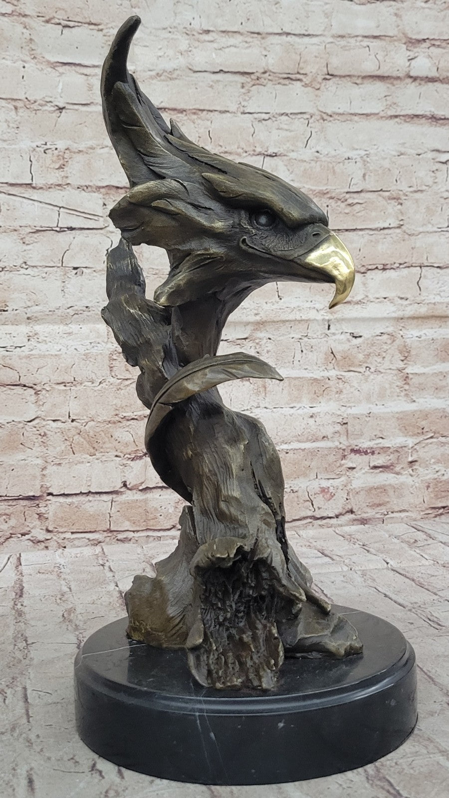 Western Art Copper Bronze Eagle Hawk Bird Figurine Sculpture Marble Base Statue