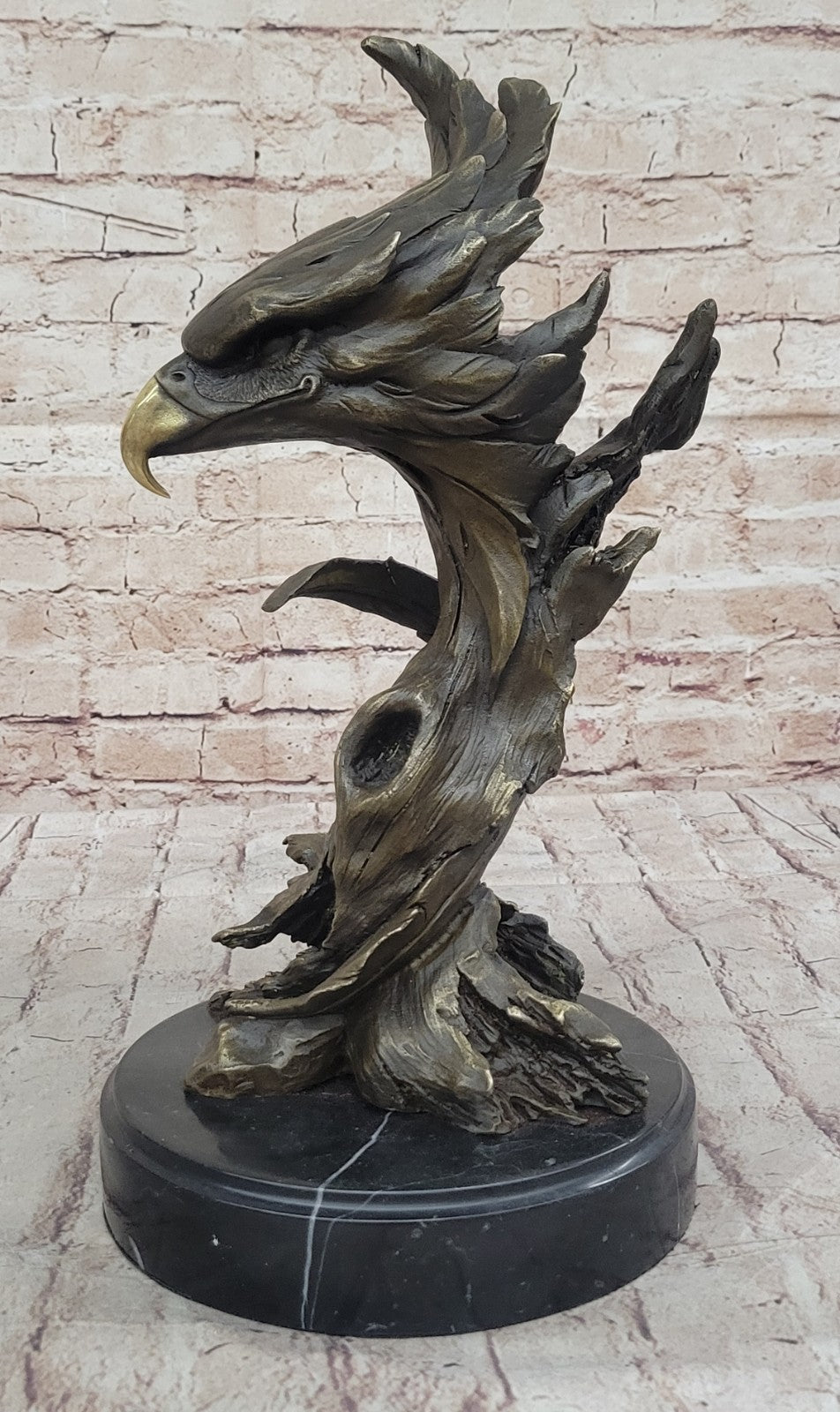 Western Art Copper Bronze Eagle Hawk Bird Figurine Sculpture Marble Base Statue