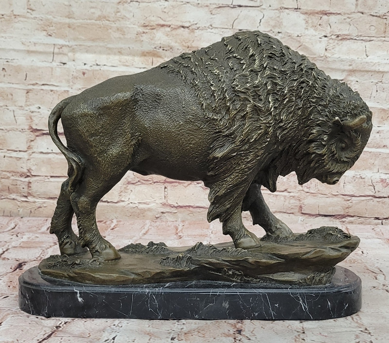 Art Deco Barye American Artist Buffalo Bison Bronze Hot Cast Sculpture Statue