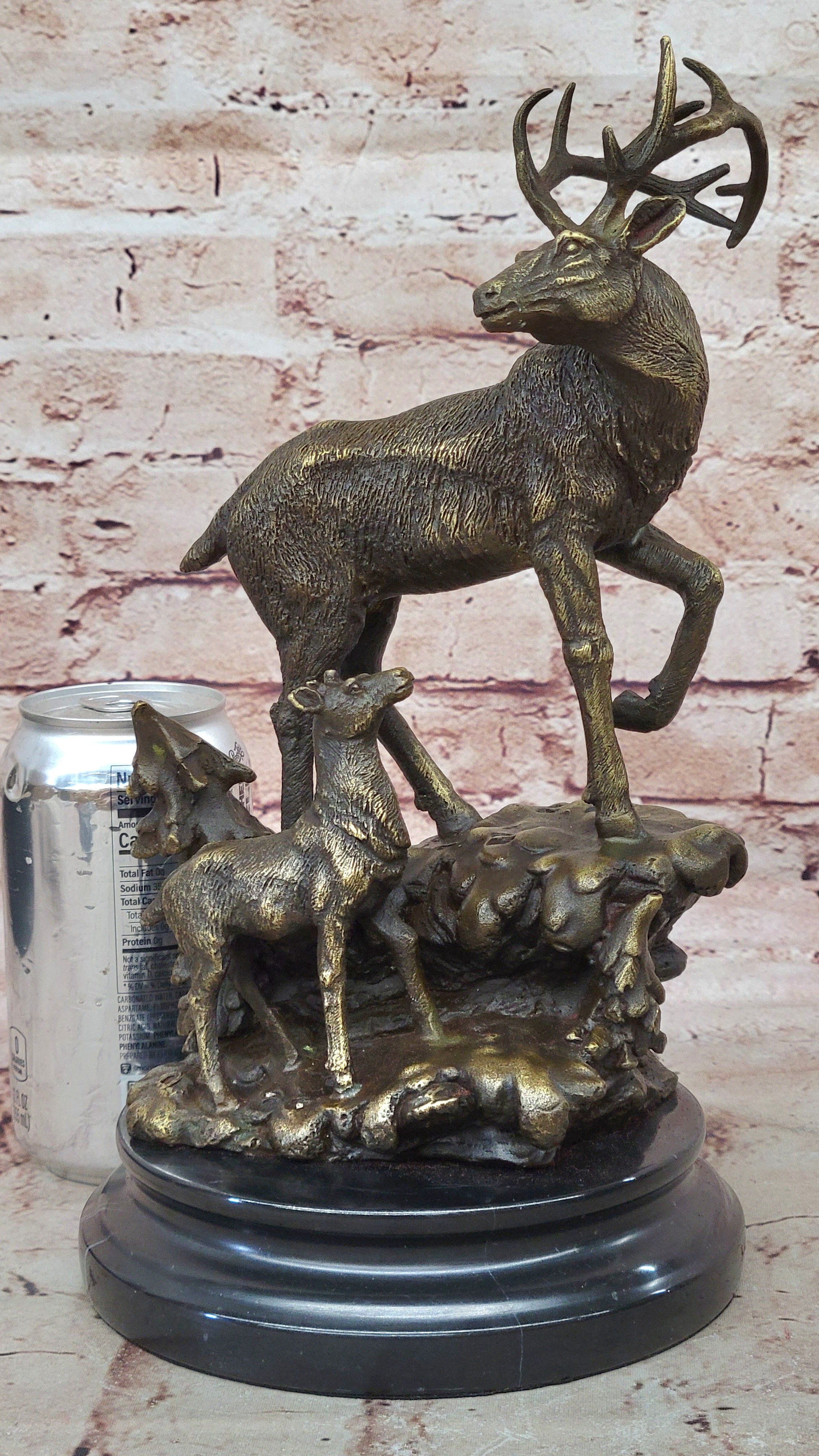 Handcrafted bronze sculpture SALE Fawn Baby His With Stag Male Original Signed