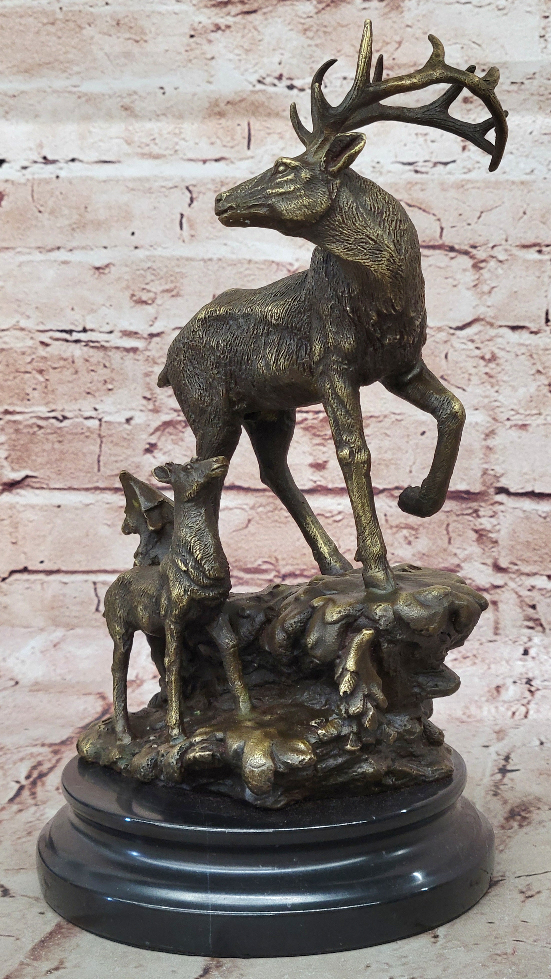 Handcrafted bronze sculpture SALE Fawn Baby His With Stag Male Original Signed