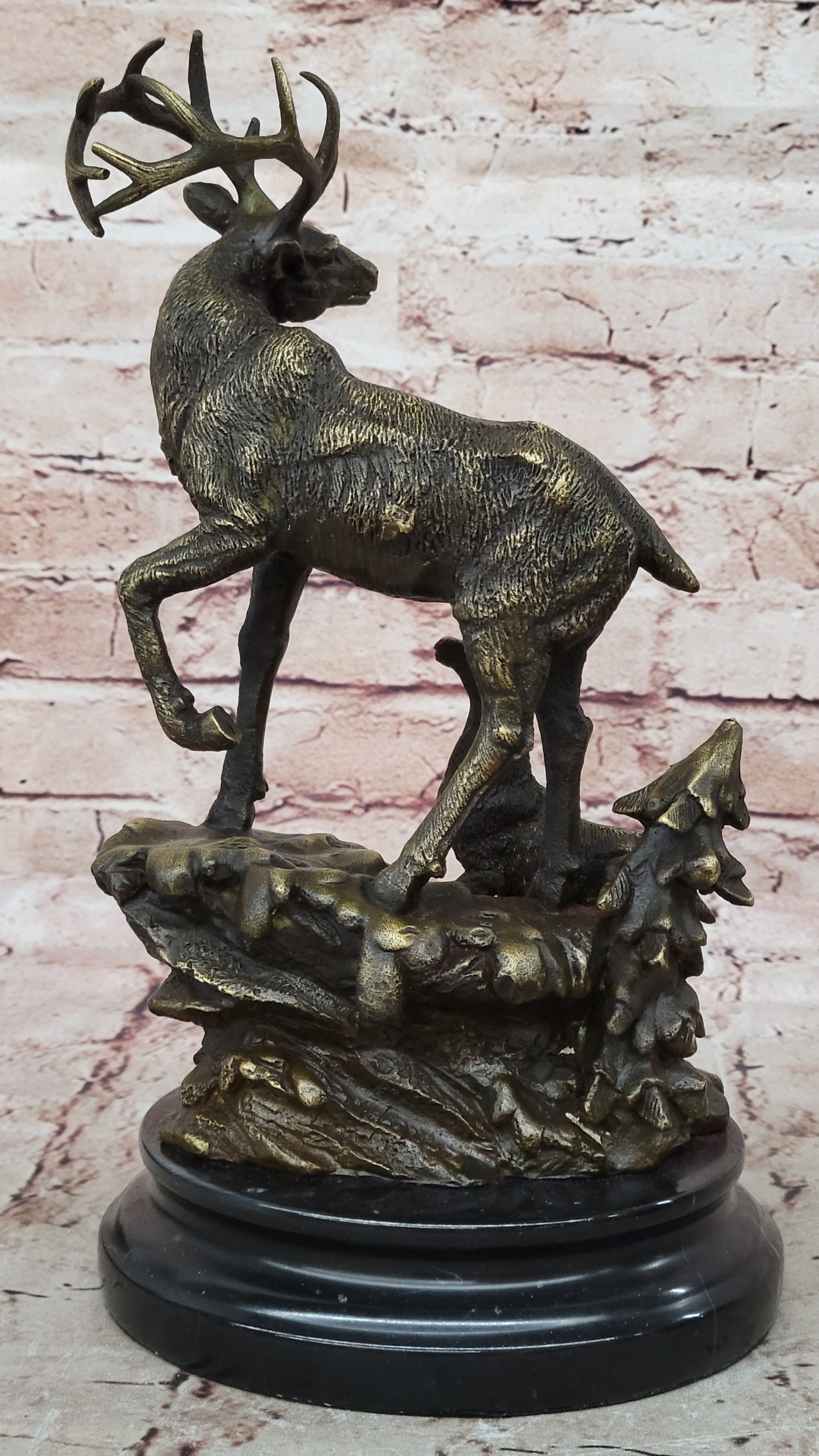 Handcrafted bronze sculpture SALE Fawn Baby His With Stag Male Original Signed