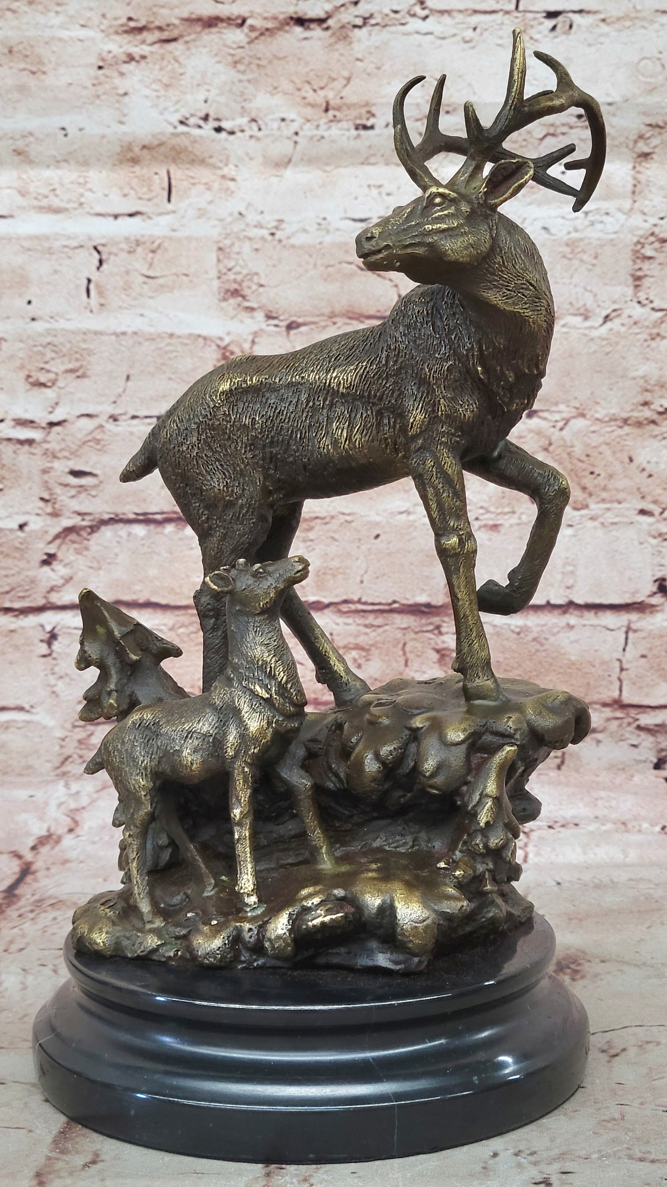Handcrafted bronze sculpture SALE Fawn Baby His With Stag Male Original Signed