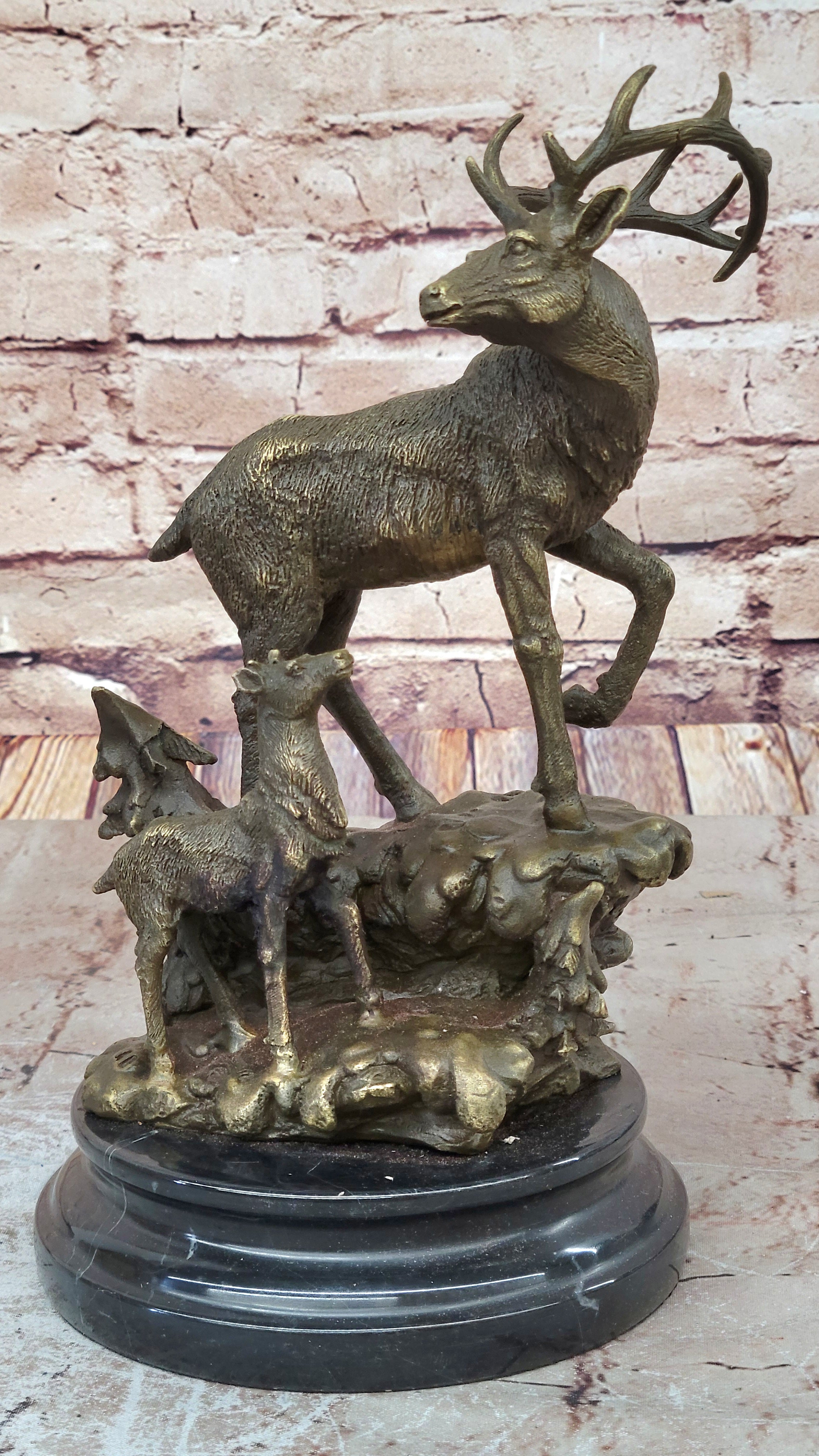 Handcrafted bronze sculpture SALE Fawn Baby His With Stag Male Original Signed