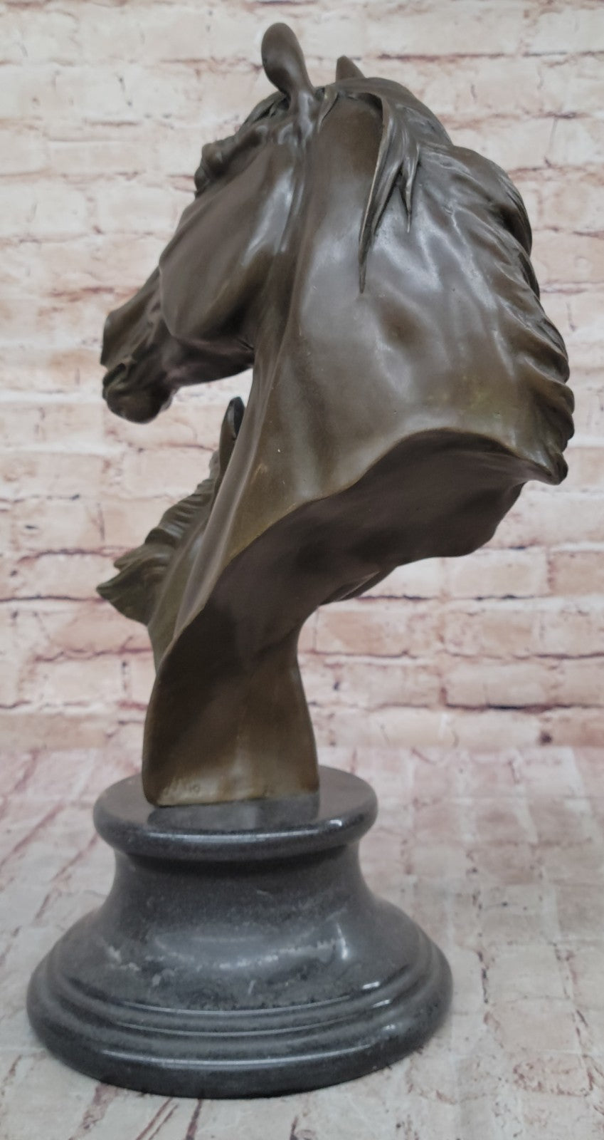Two Horses Head Bust Bronze Sculpture on Marble Base Figurine Artwork Figure
