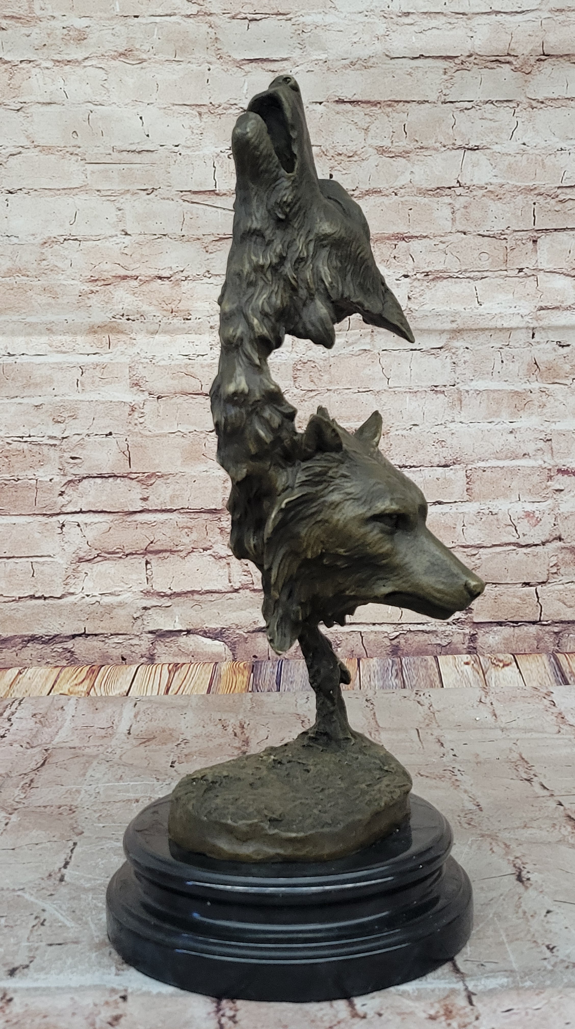 Bronze Sculpture Art Deco Howling Wolf Wolves Hot Cast Quality Figurine Gift NR