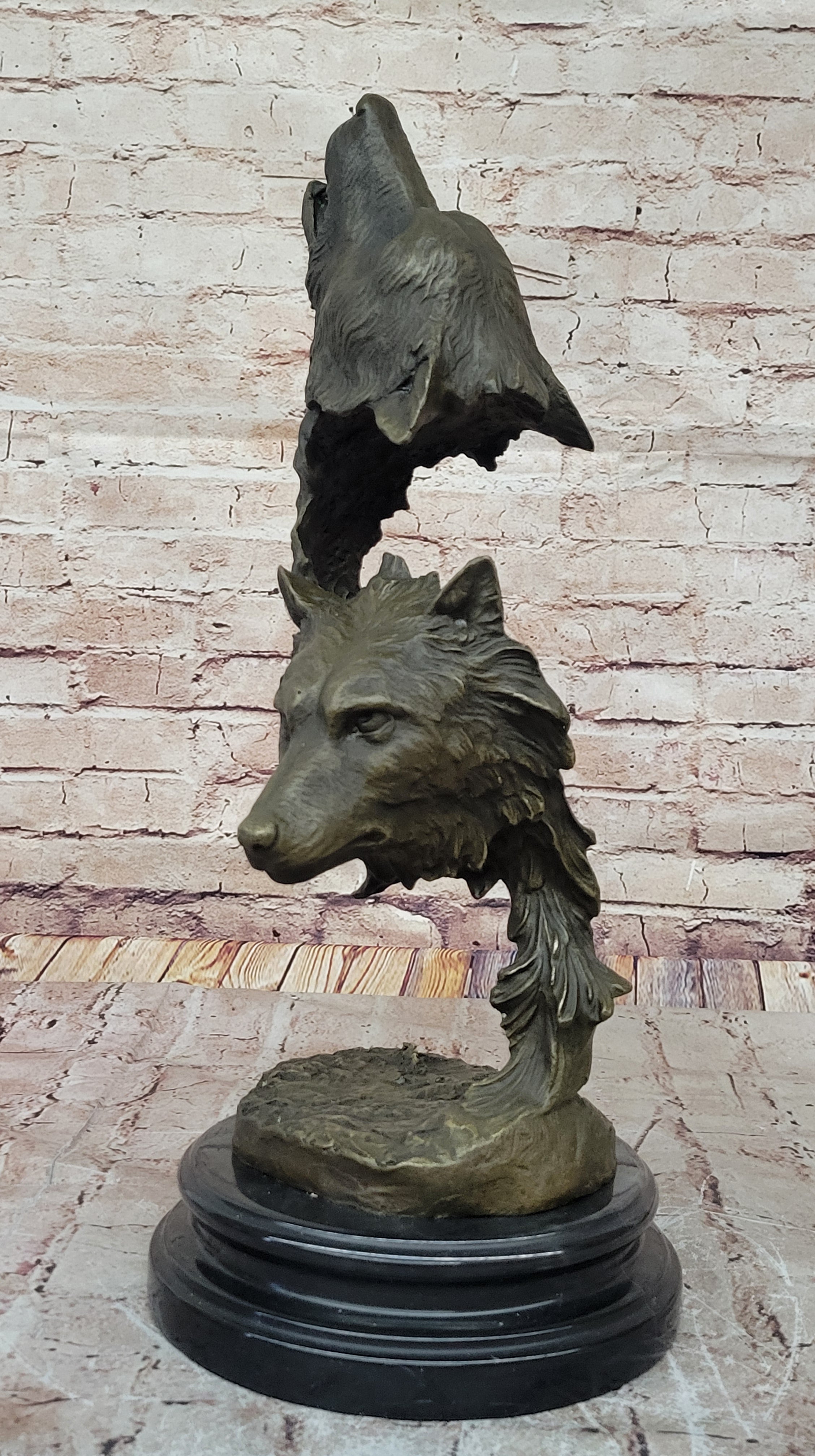 Bronze Sculpture Art Deco Howling Wolf Wolves Hot Cast Quality Figurine Gift NR