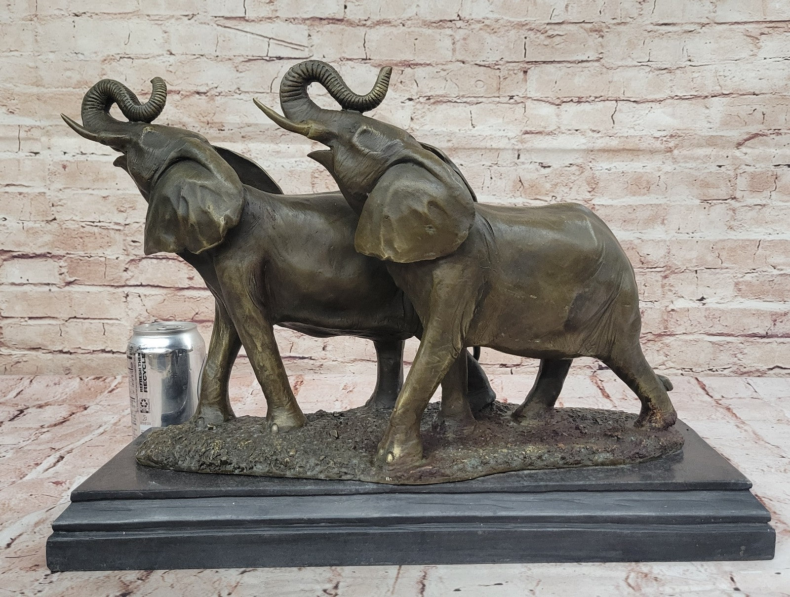 Bronze Sculpture 2 Elephant Hot Cast Hand Crafted 35 LBS Statue Figurine