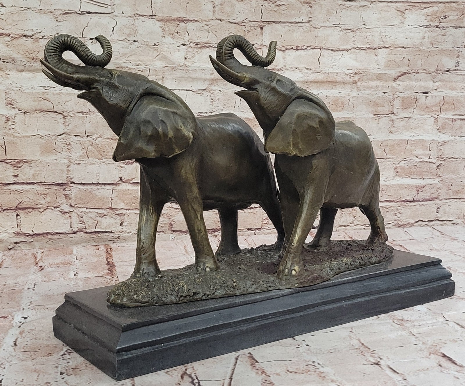 Bronze Sculpture 2 Elephant Hot Cast Hand Crafted 35 LBS Statue Figurine