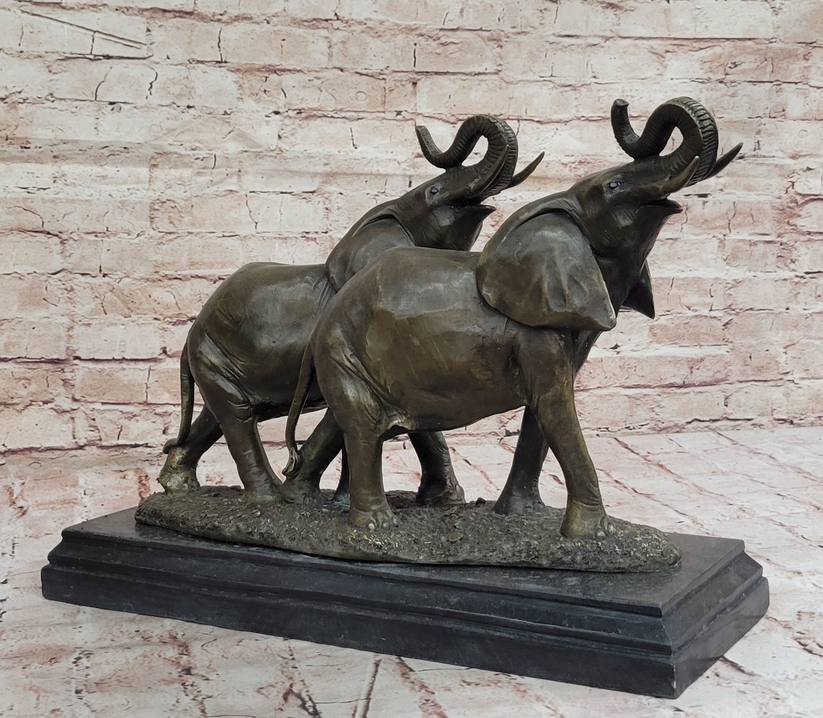 Bronze Sculpture 2 Elephant Hot Cast Hand Crafted 35 LBS Statue Figurine