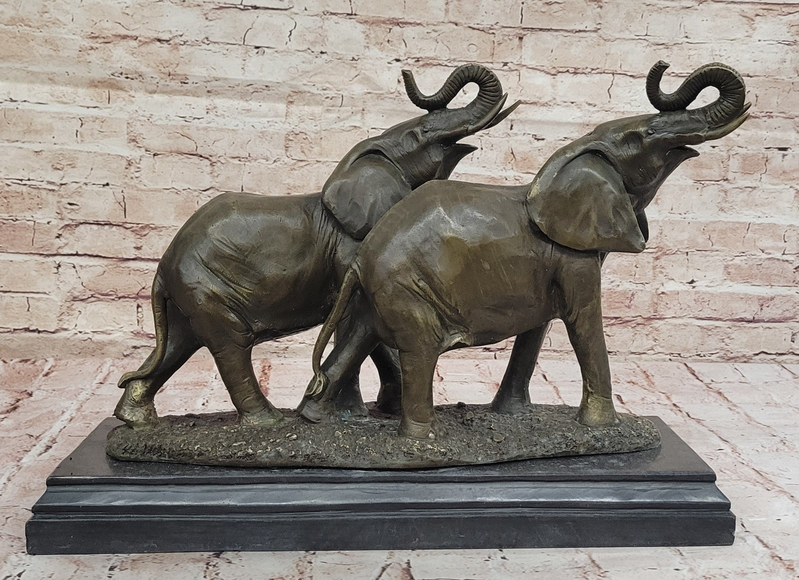 Bronze Sculpture 2 Elephant Hot Cast Hand Crafted 35 LBS Statue Figurine