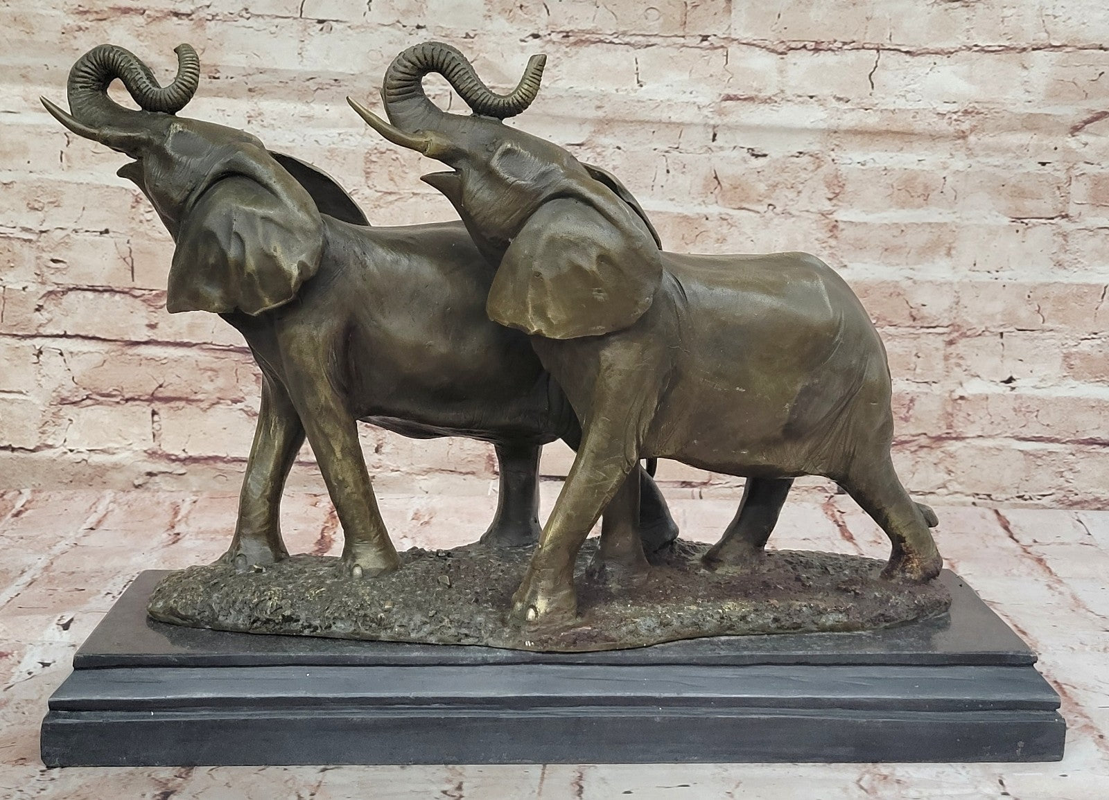 Bronze Sculpture 2 Elephant Hot Cast Hand Crafted 35 LBS Statue Figurine