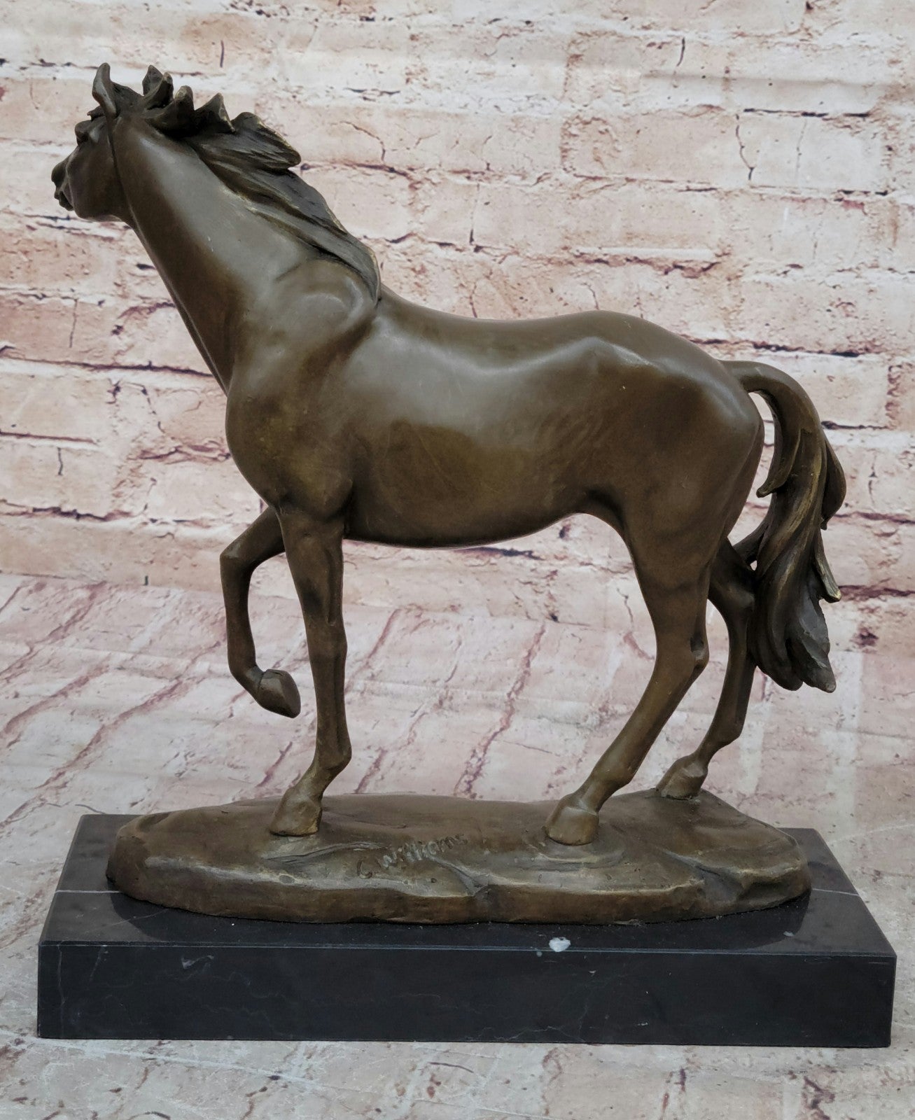 BRONZE STATUE SIGNED WILLIAMS WILD RACING STALLION HORSE SCULPTURE FIGURINE ART
