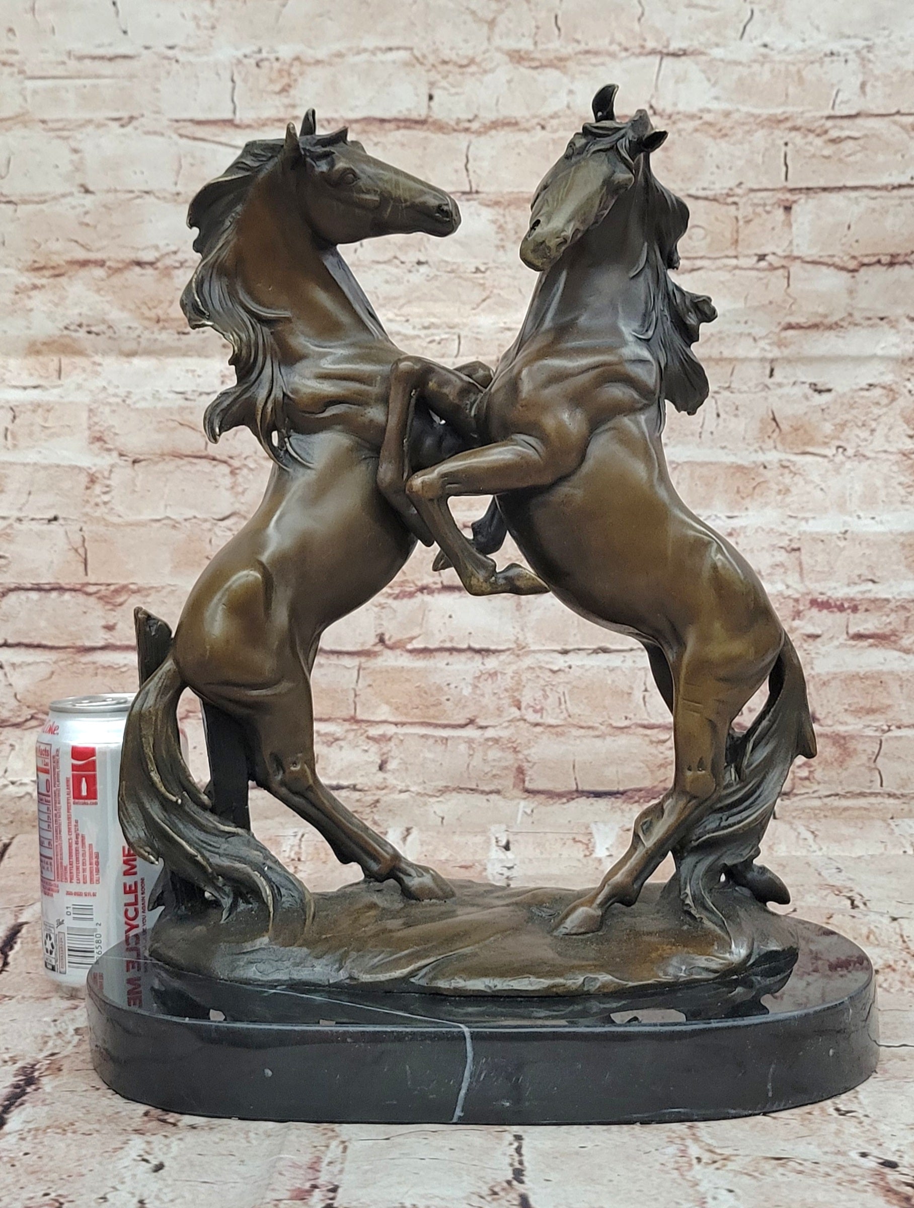 Western Art Two Extra Large Horse Stallion Brattling it Out Bronze Sculpture Fig