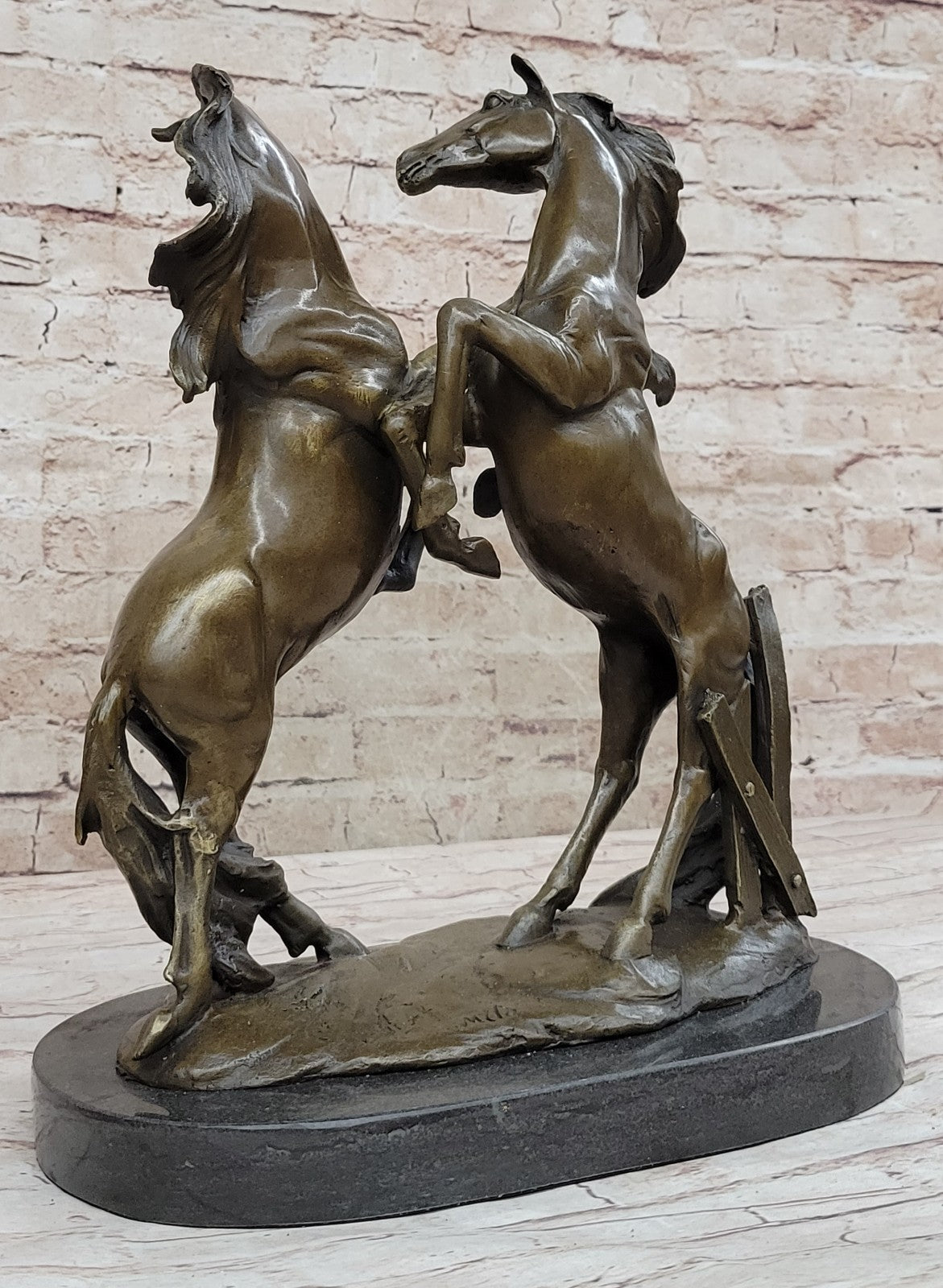 Western Art Two Extra Large Horse Stallion Brattling it Out Bronze Sculpture Fig