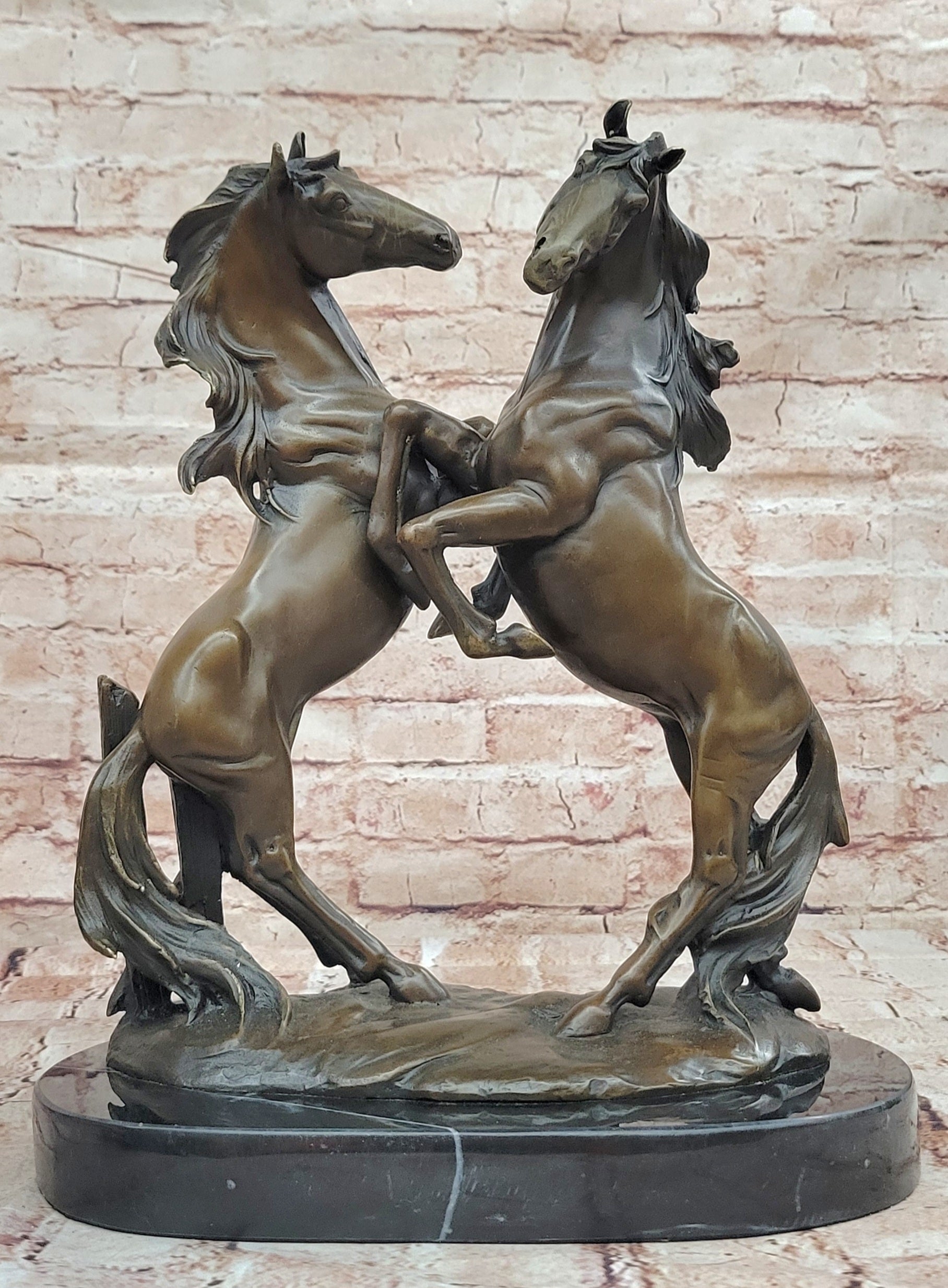 Western Art Two Extra Large Horse Stallion Brattling it Out Bronze Sculpture Fig