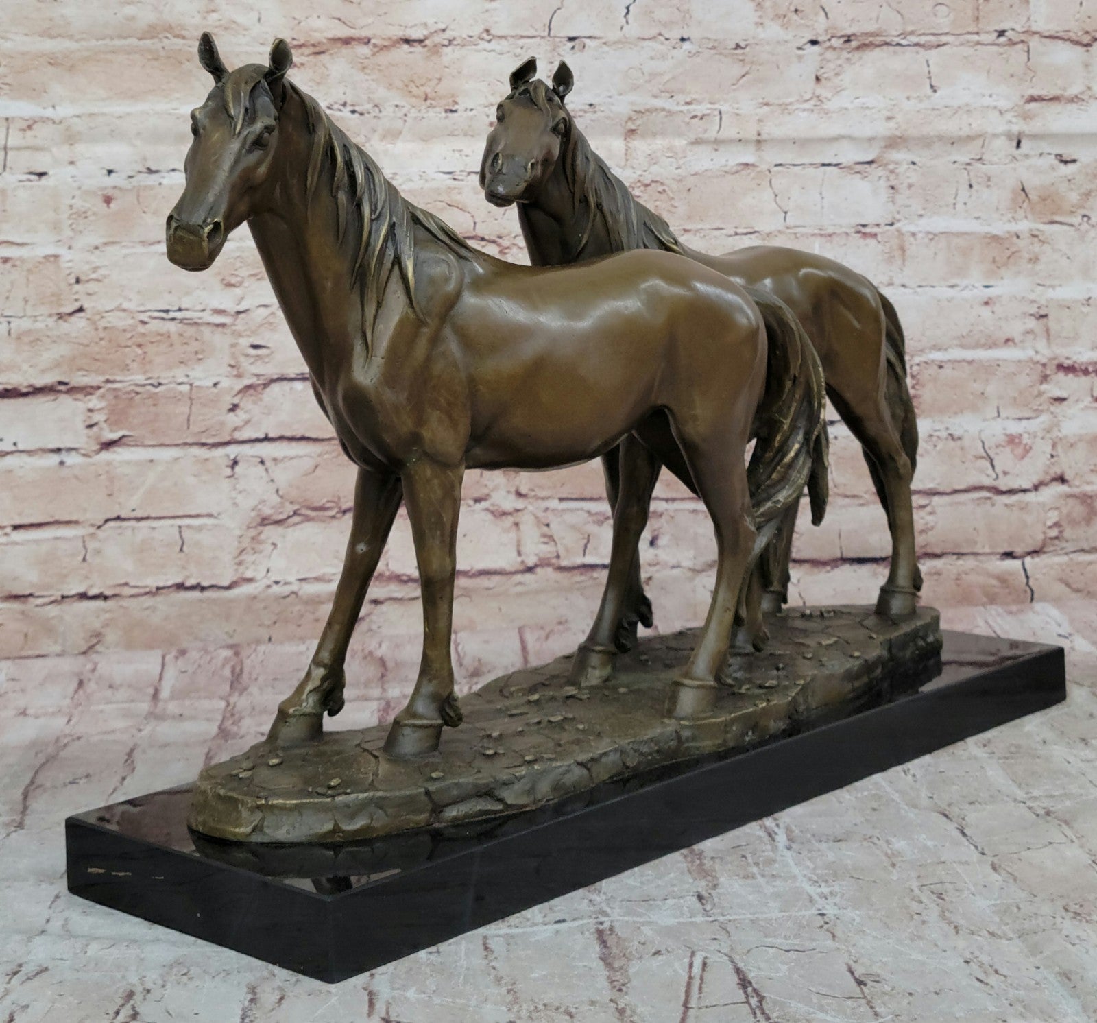 Two Horse Mare Foal Signed Home Decor Bronze Sculpture Statue Figurine Figur Art