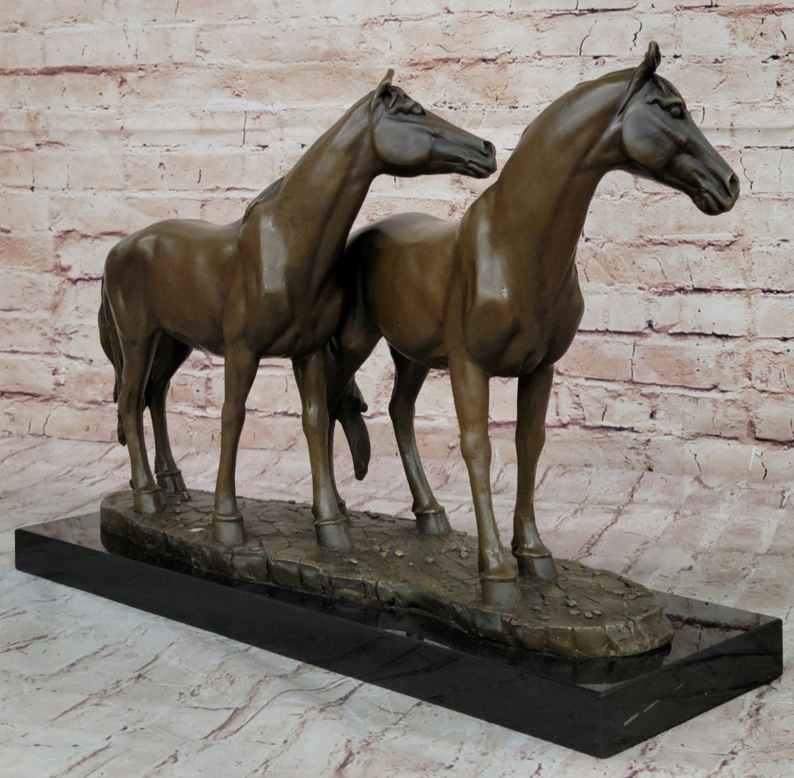 Two Horse Mare Foal Signed Home Decor Bronze Sculpture Statue Figurine Figur Art