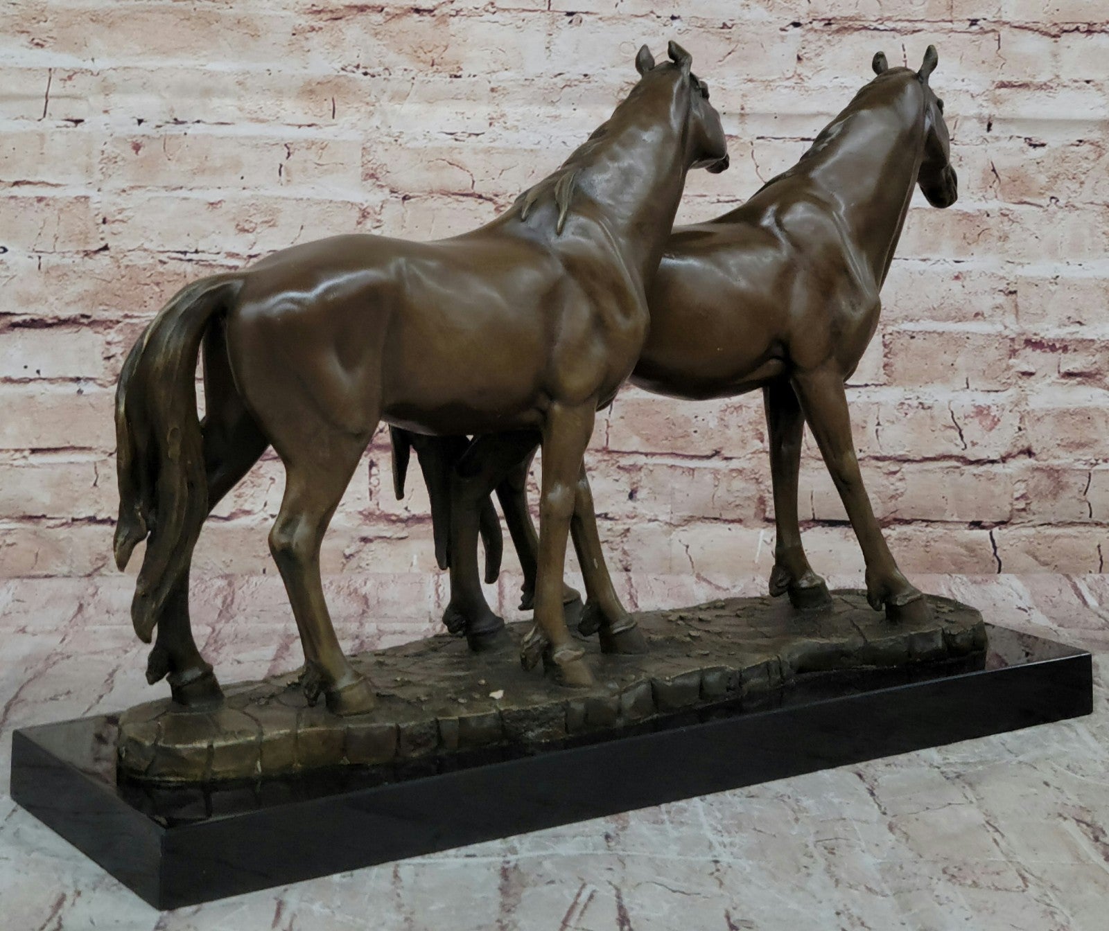 Two Horse Mare Foal Signed Home Decor Bronze Sculpture Statue Figurine Figur Art