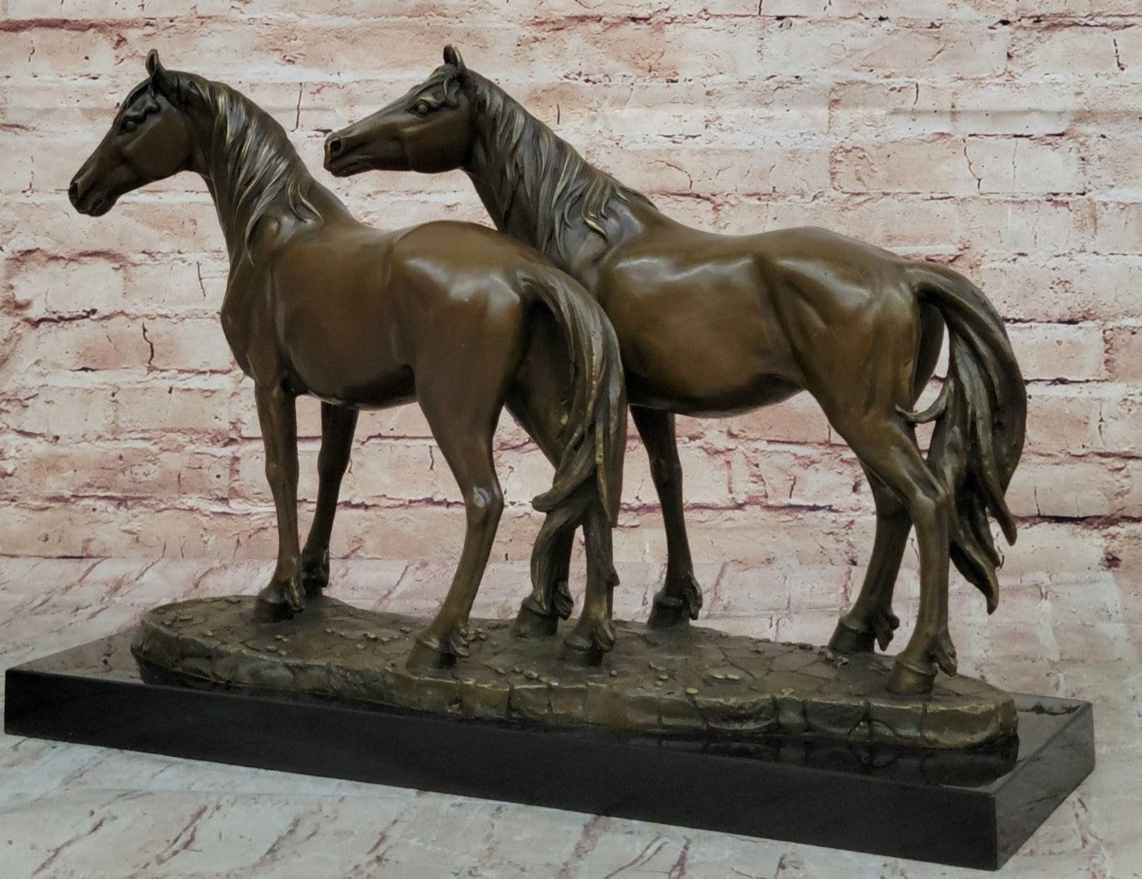 Two Horse Mare Foal Signed Home Decor Bronze Sculpture Statue Figurine Figur Art