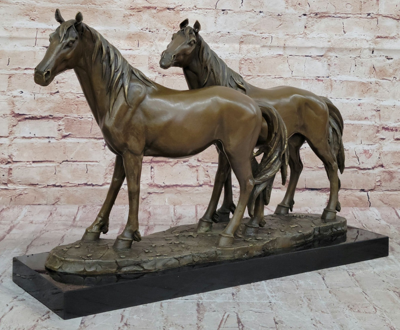 Two Horse Mare Foal Signed Home Decor Bronze Sculpture Statue Figurine Figur Art
