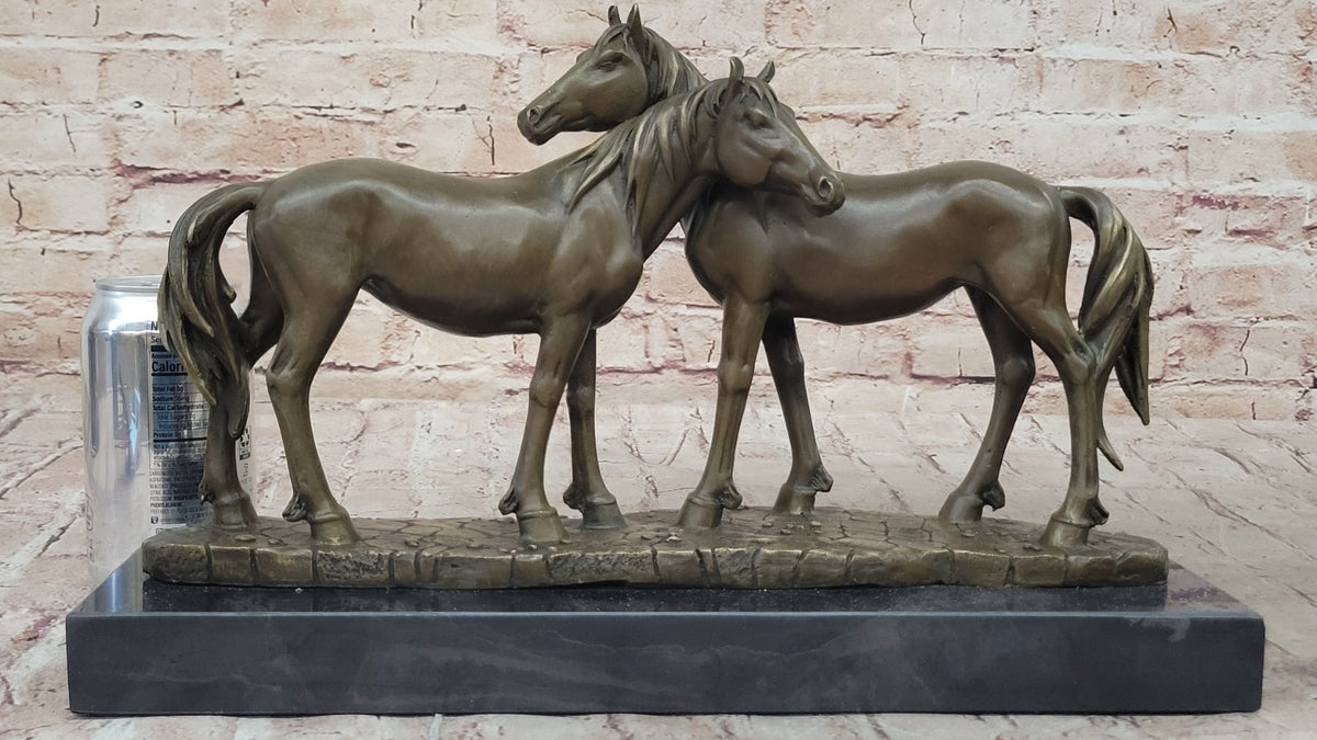 SIGNED ORIGINAL HORSES IN LOVE BRONZE SCULPTURE MARBLE BASE FIGURINE HOME DECOR