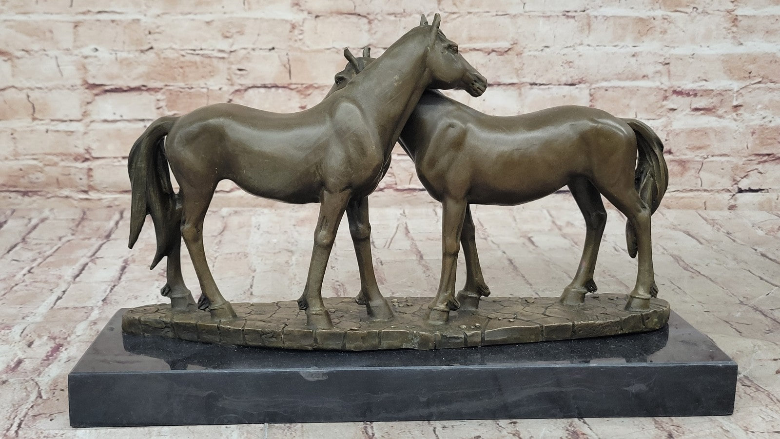 SIGNED ORIGINAL HORSES IN LOVE BRONZE SCULPTURE MARBLE BASE FIGURINE HOME DECOR