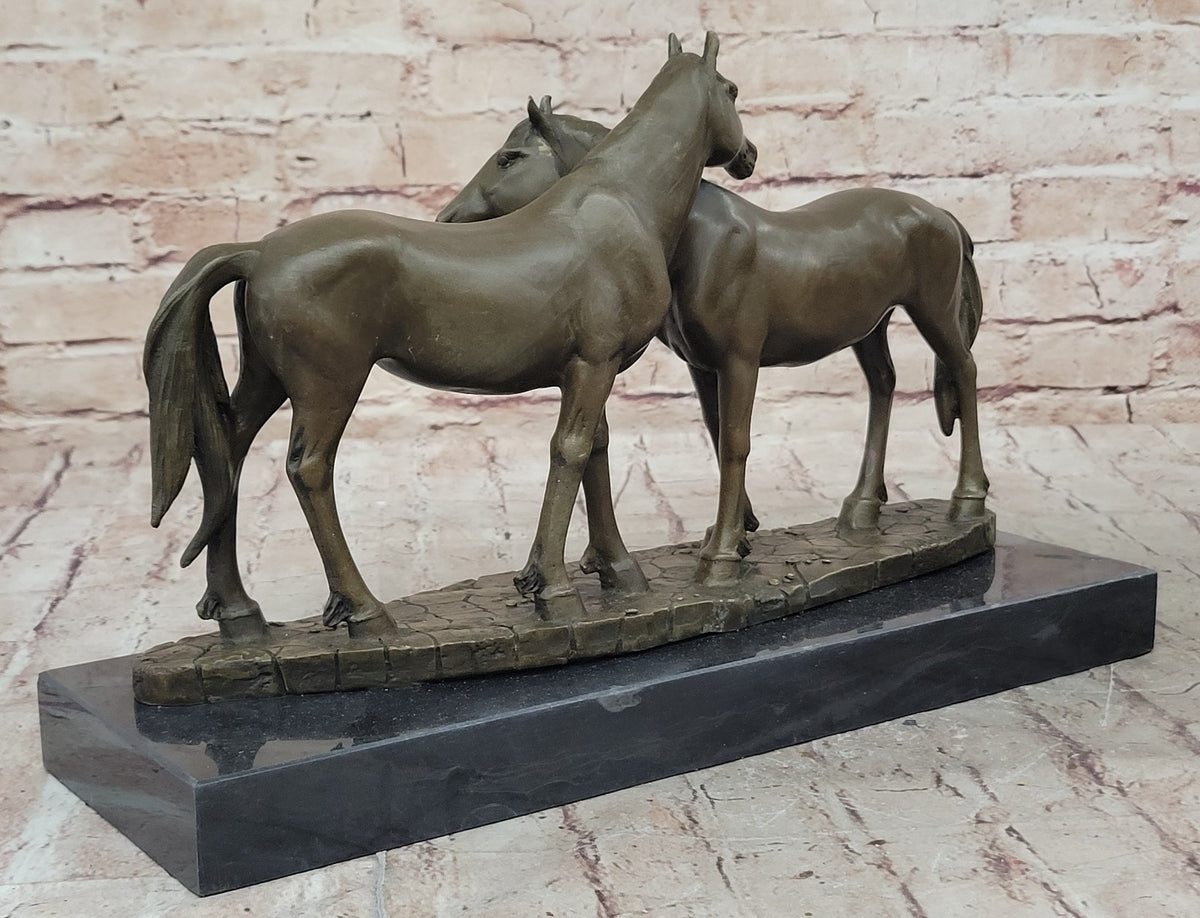 SIGNED ORIGINAL HORSES IN LOVE BRONZE SCULPTURE MARBLE BASE FIGURINE HOME DECOR