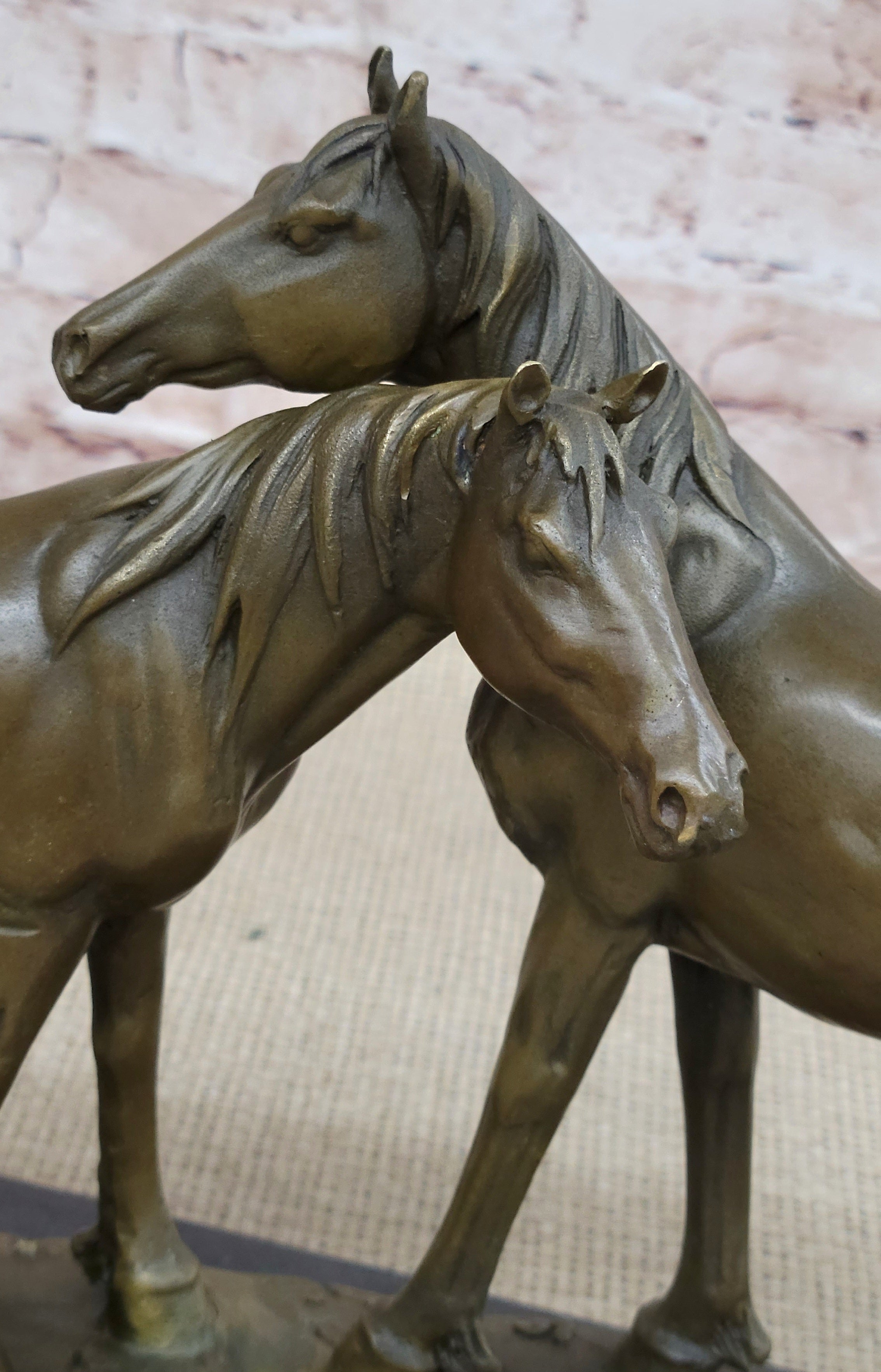 SIGNED ORIGINAL HORSES IN LOVE BRONZE SCULPTURE MARBLE BASE FIGURINE HOME DECOR