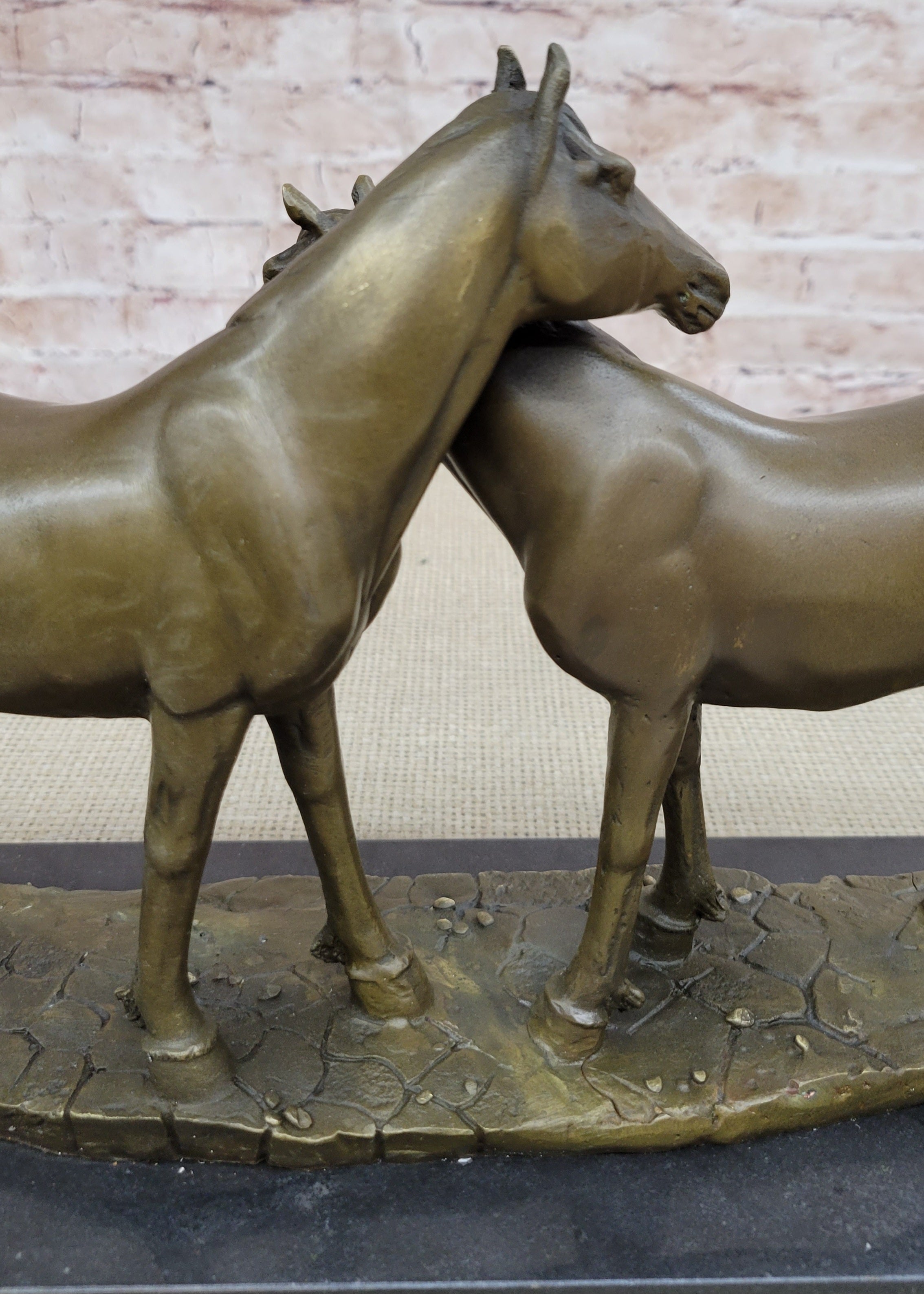 SIGNED ORIGINAL HORSES IN LOVE BRONZE SCULPTURE MARBLE BASE FIGURINE HOME DECOR