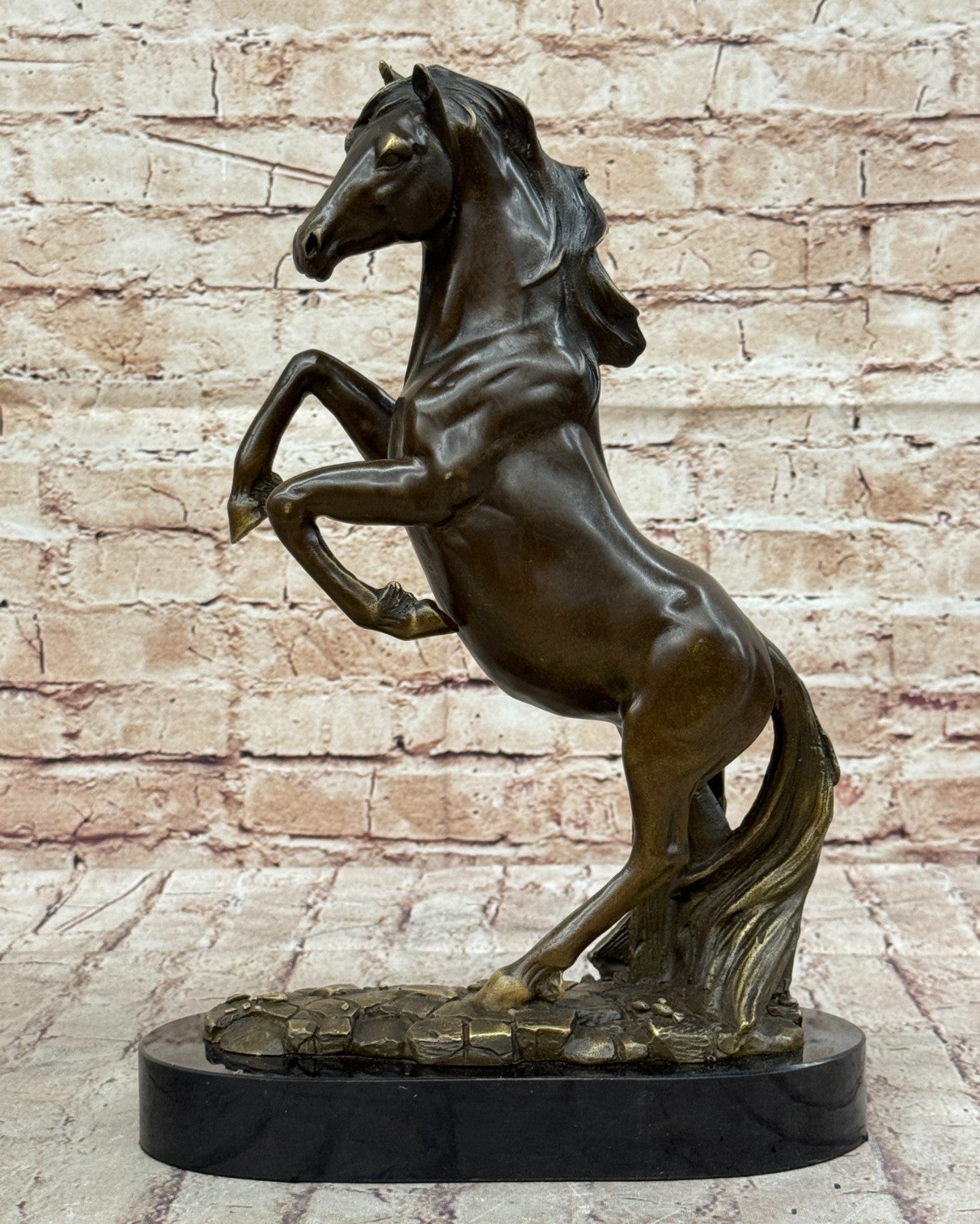 Striking Rearing Horse Bronze Sculpture Figurine Arabian Stallion Decor