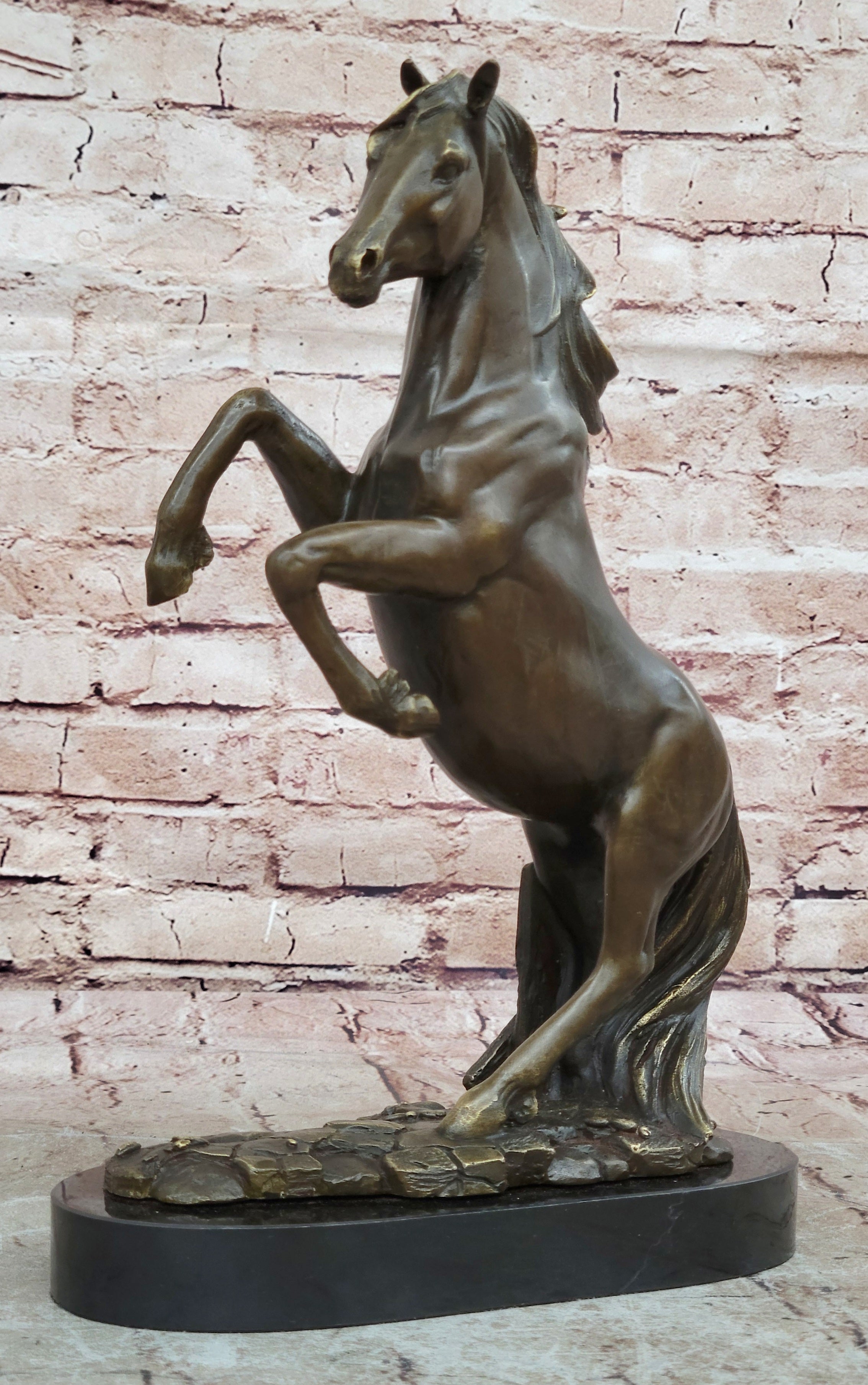 Striking Rearing Horse Bronze Sculpture Figurine Arabian Stallion Decor