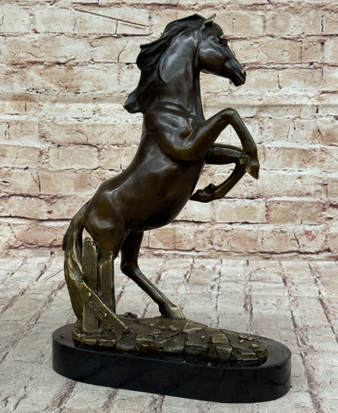 Striking Rearing Horse Bronze Sculpture Figurine Arabian Stallion Decor