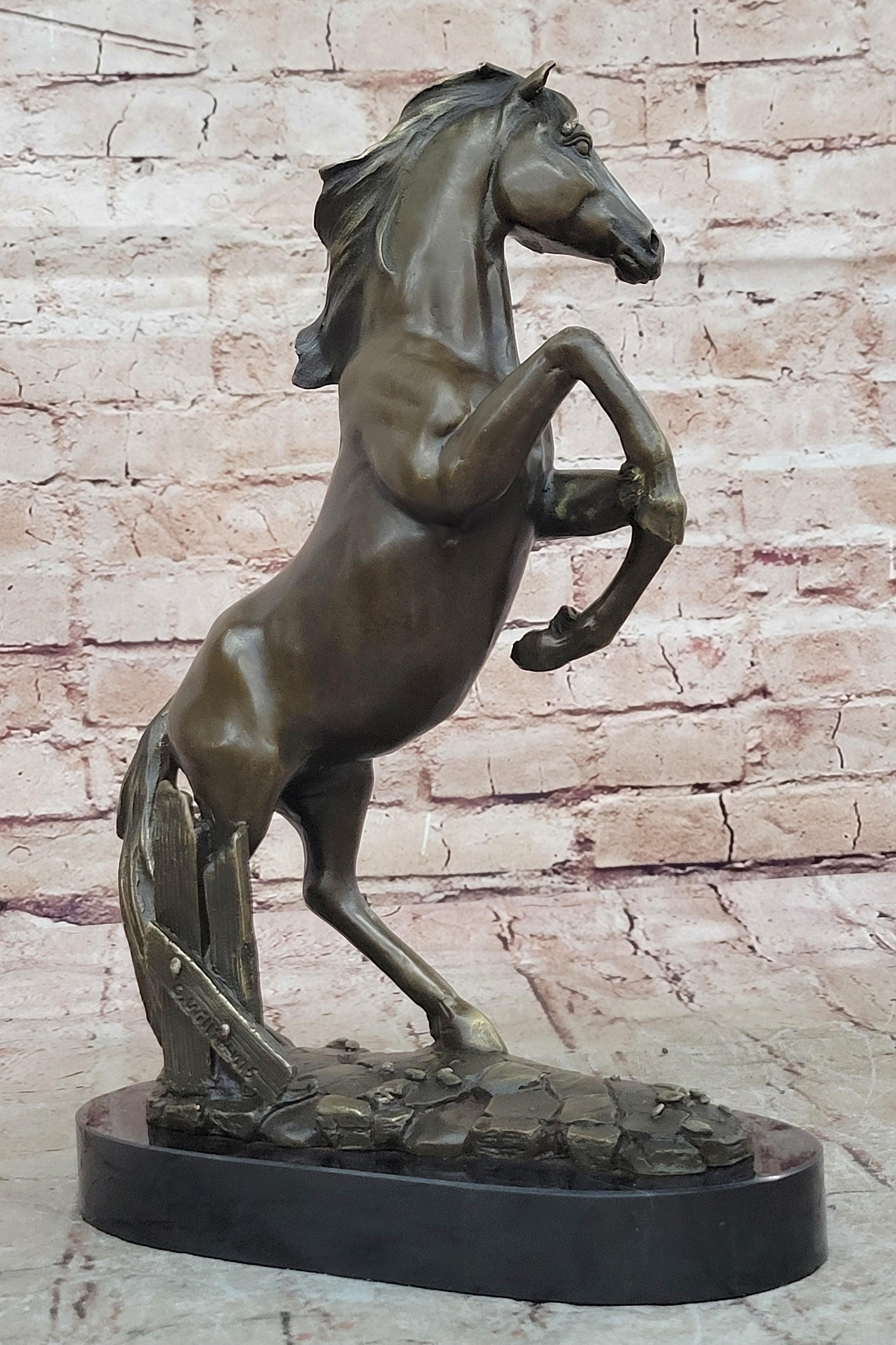 Striking Rearing Horse Bronze Sculpture Figurine Arabian Stallion Decor