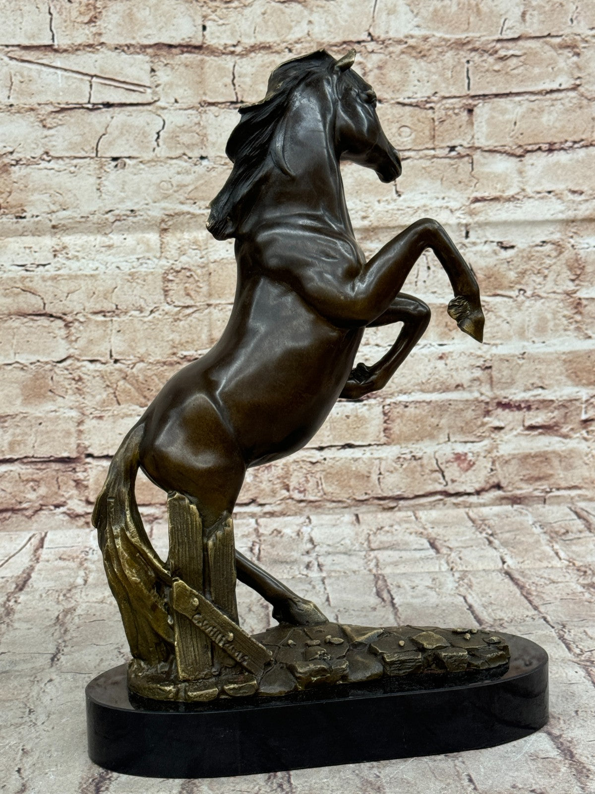 Striking Rearing Horse Bronze Sculpture Figurine Arabian Stallion Decor