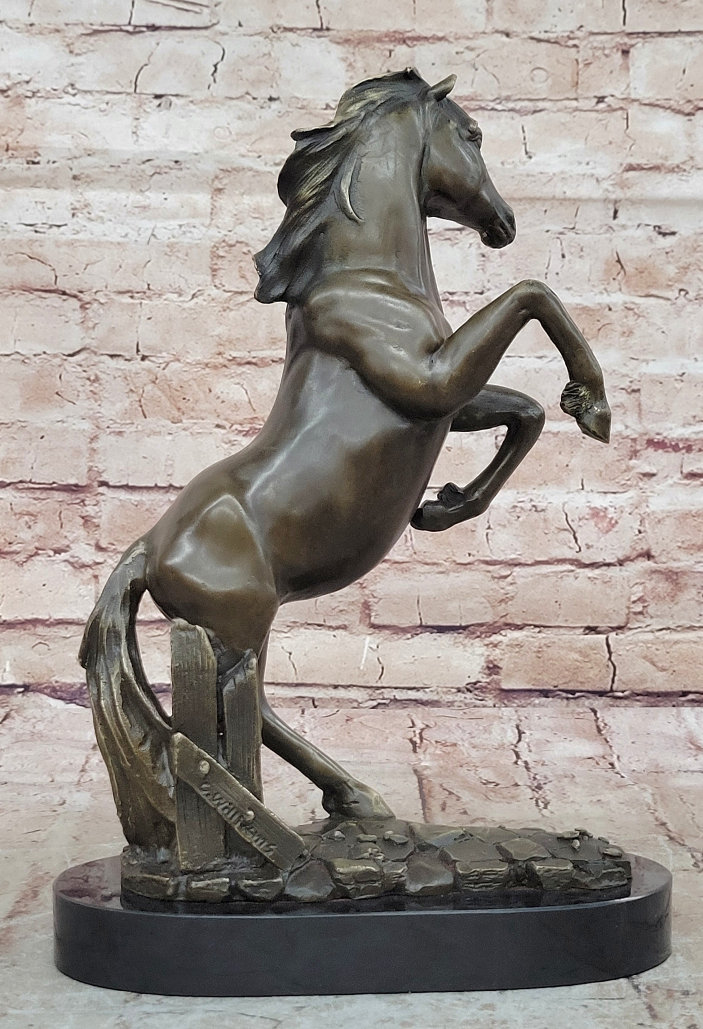 Striking Rearing Horse Bronze Sculpture Figurine Arabian Stallion Decor